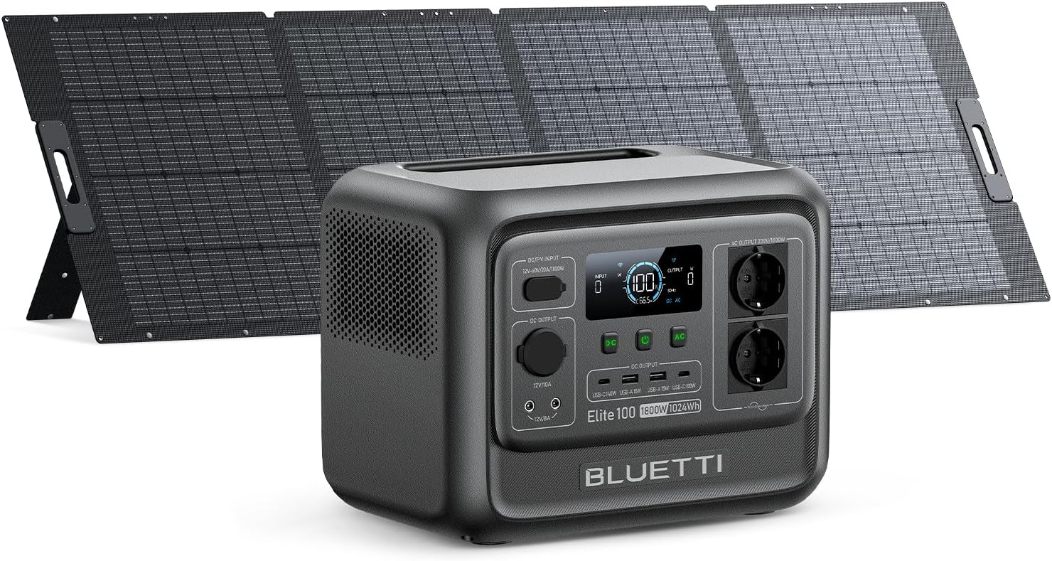 BLUETTI Elite 100 V2 (2025 Nuovo) Centrale Elettrica Portatile, LFP Batteria da 1024Wh, 2 Uscite CA 1800W (3600W Picco), 35% Più Piccolo, Alimentazione per campeggio, Interruzioni, Backup UPS