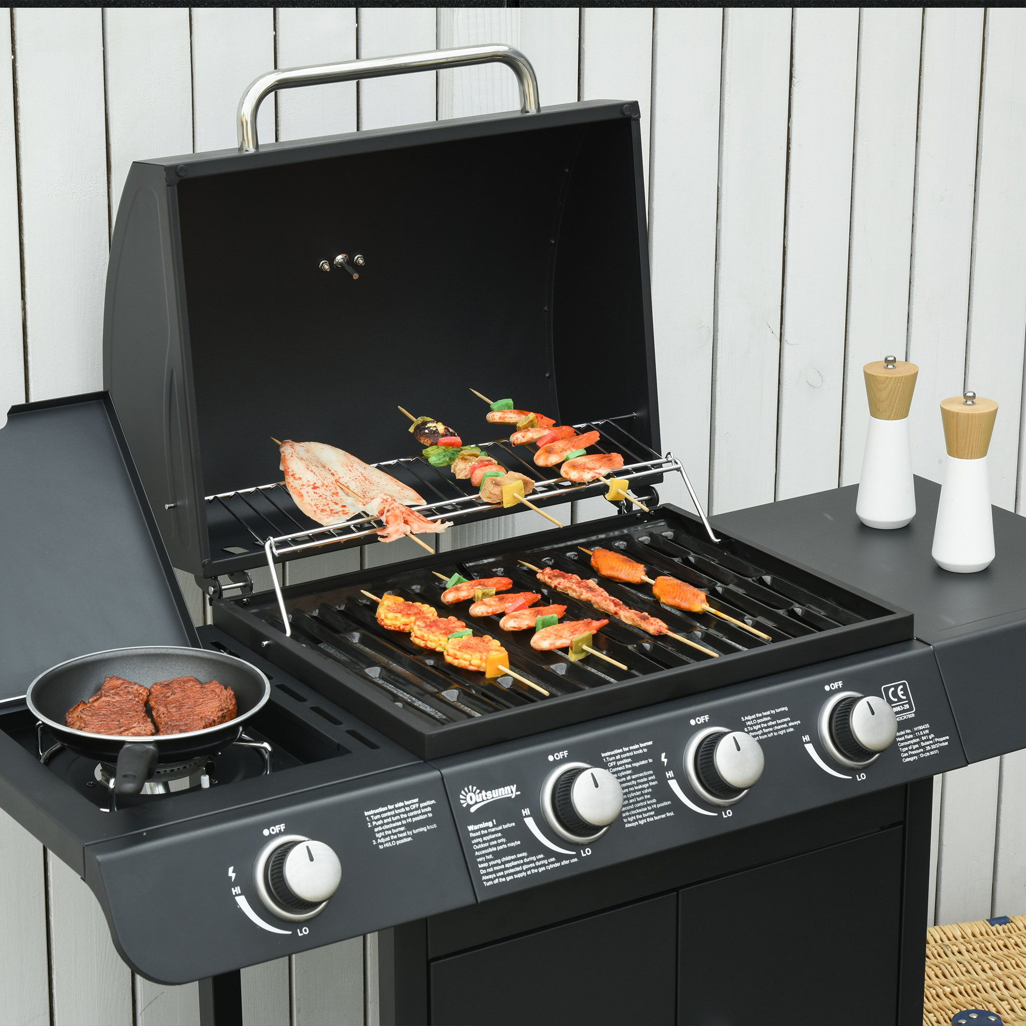 gasgrill BBQ met 4 branders metaal zwart 110 x 50 x 100 cm