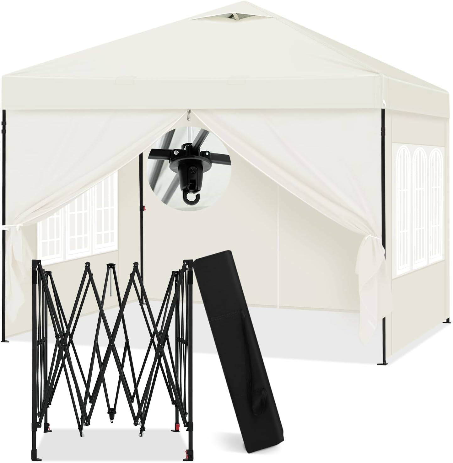 Laneetal Gazebo 3x3 Pieghevole Impermeabile, Pergolato da Giardino, Gazebo da Esterni, con Pareti Laterali Rimovibili, Protezione dal Sole, per Feste e Campeggio, Borsa per il Trasporto, Beige