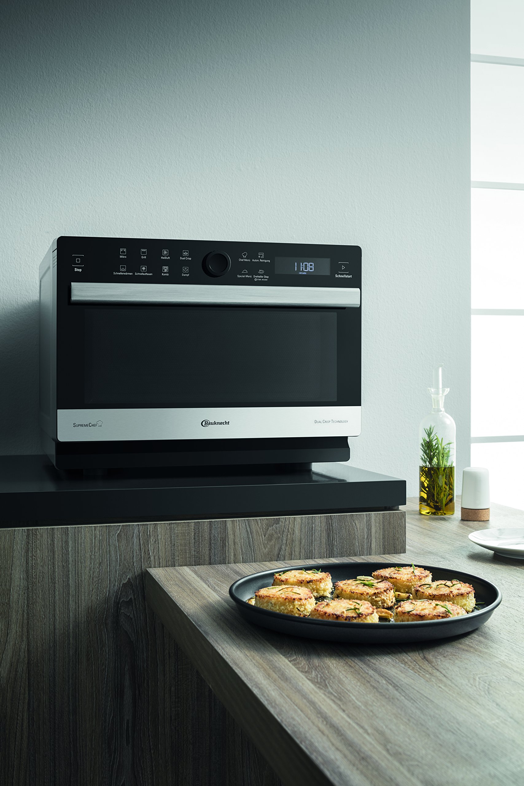 Mikrowelle freistehend 33 l mit 5-in-1-Funktion, 1000 Watt, CrispFry, Heißluft, Dampfgarfunktion und XXL Grill
