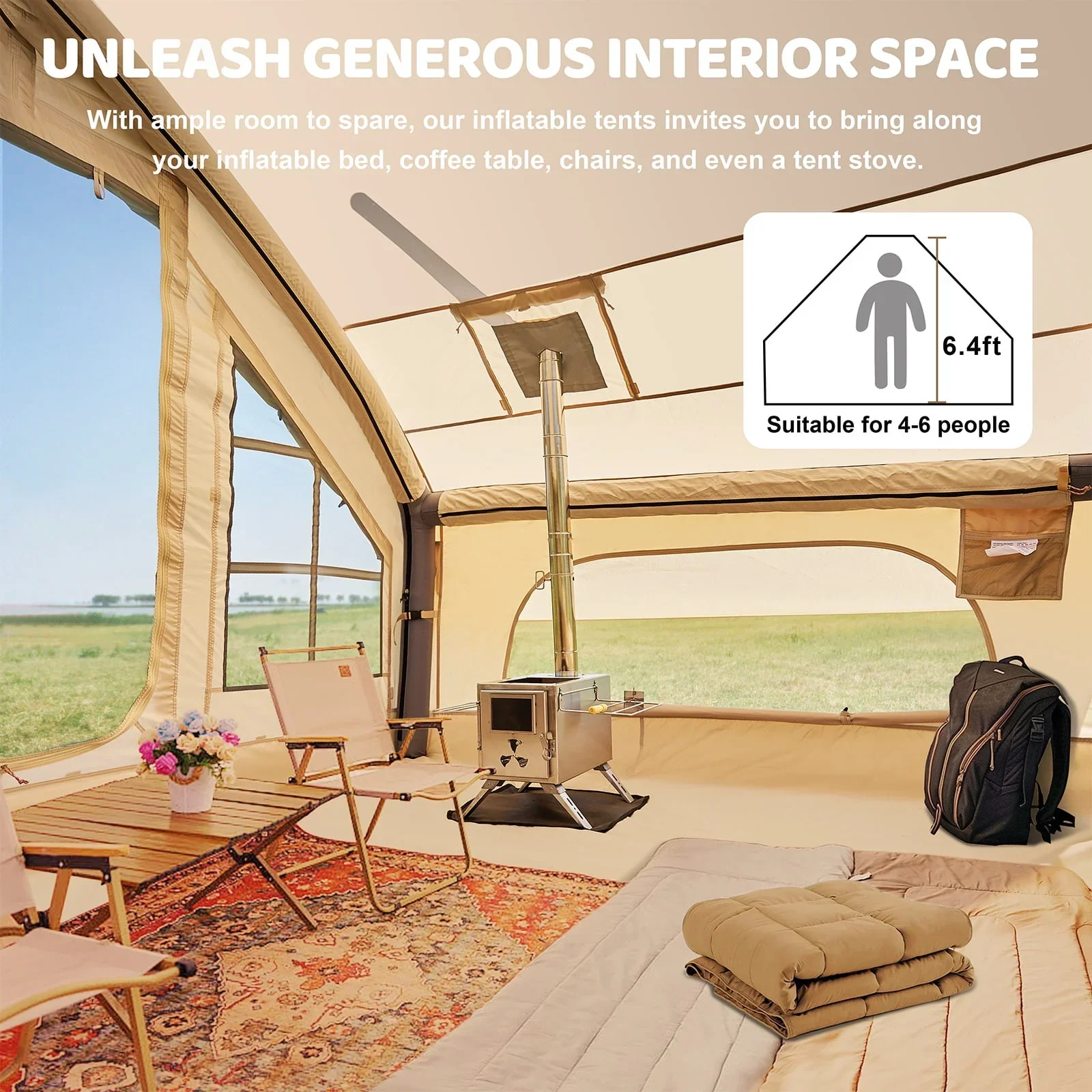 6 Person Inflatable Camping Tent with Pump