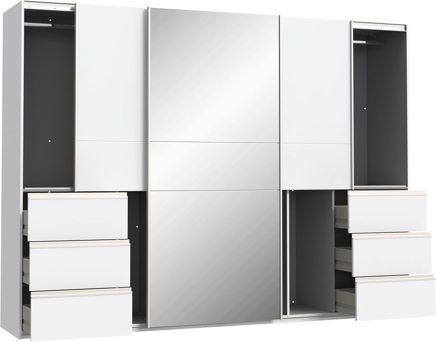 DEINE TANTE EMMA Winn 2 W2QS13332-120 Wardrobe with Sliding Doors and Mirror Approx. 270 x 201 x 58 cm White
