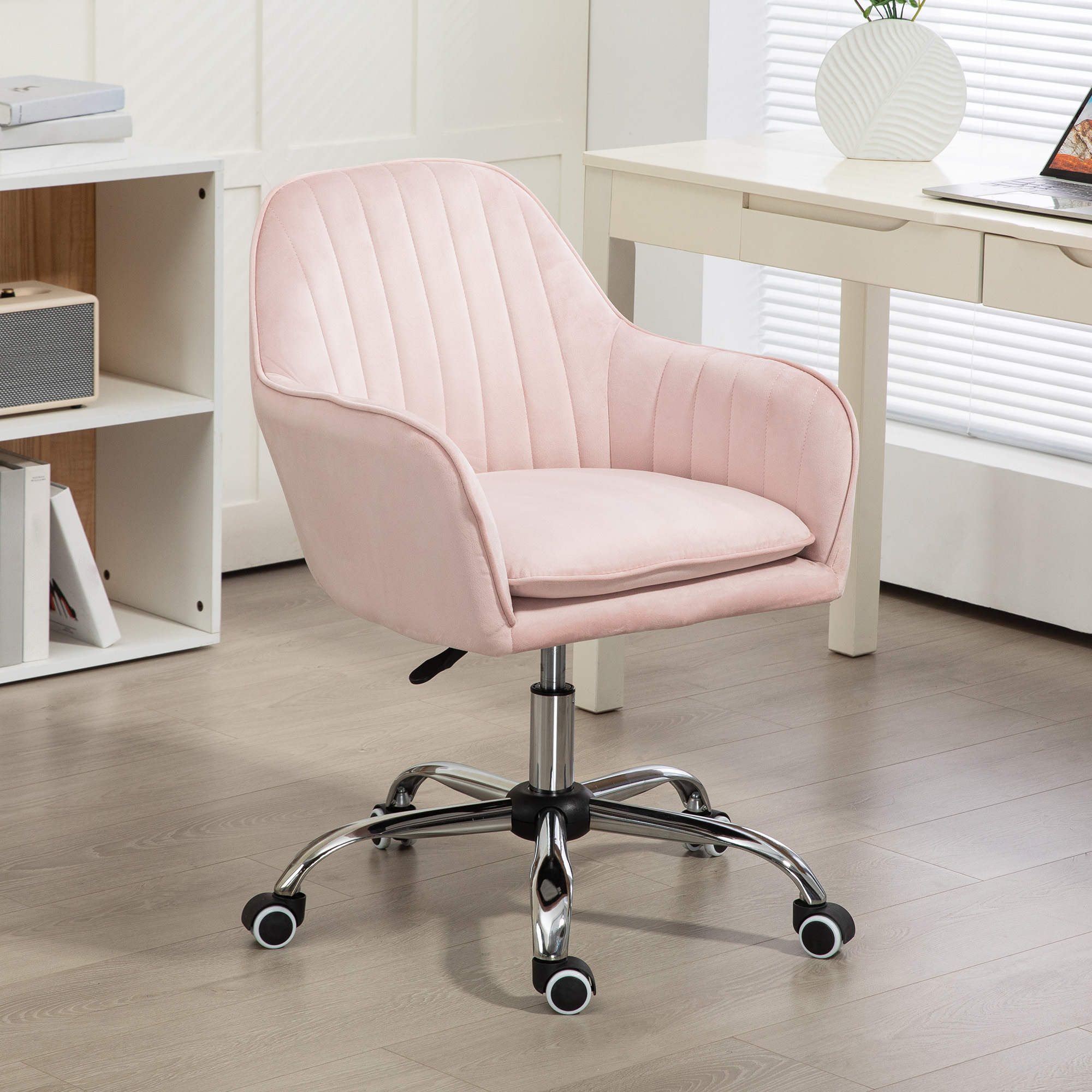 HOMCOM Schreibtischstuhl Höhenverstellbarer Bürostuhl Drehbar Homeoffice Stuhl mit Rücken- und Armlehne Rosa