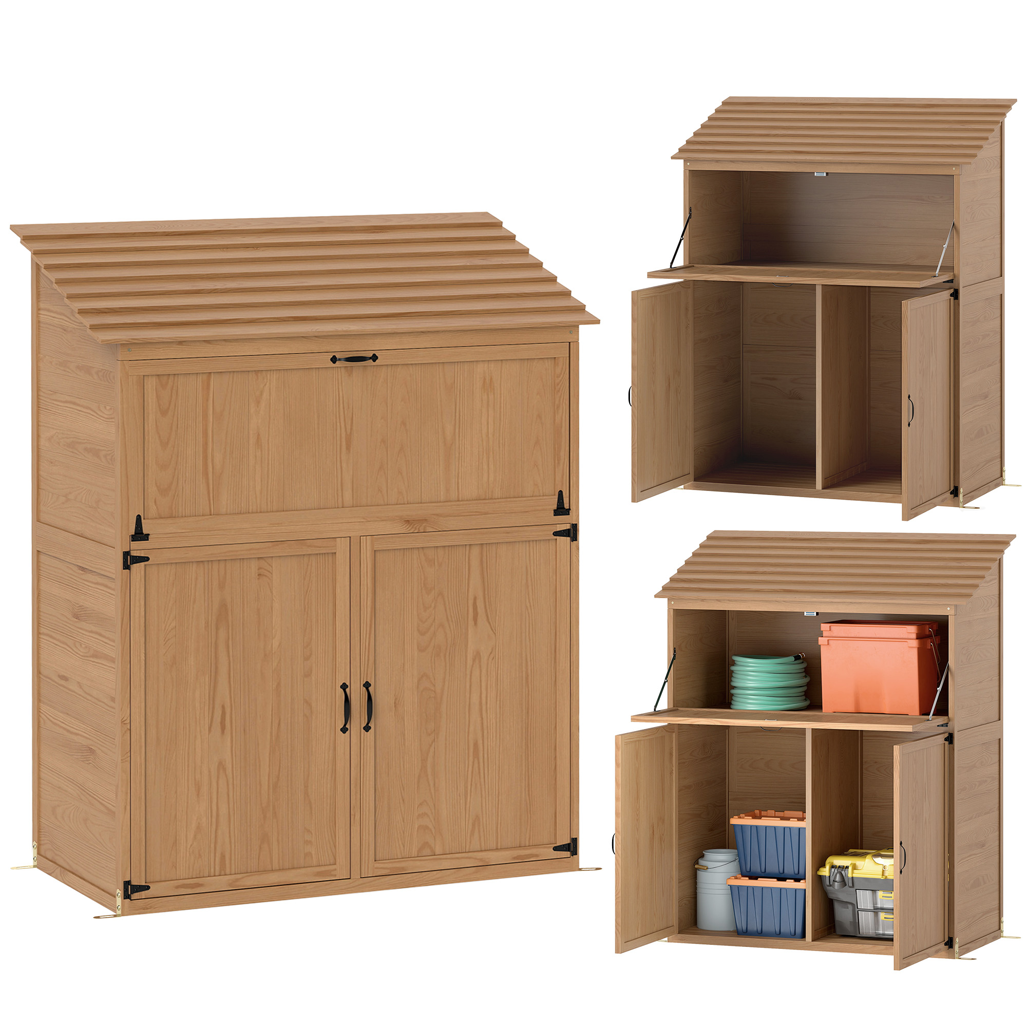 Tuinopbergkast met Uitklapbare Tafel, Werkzeugschuur met Dak 110 x 54 x 136 cm, Vurenhout, Bruin