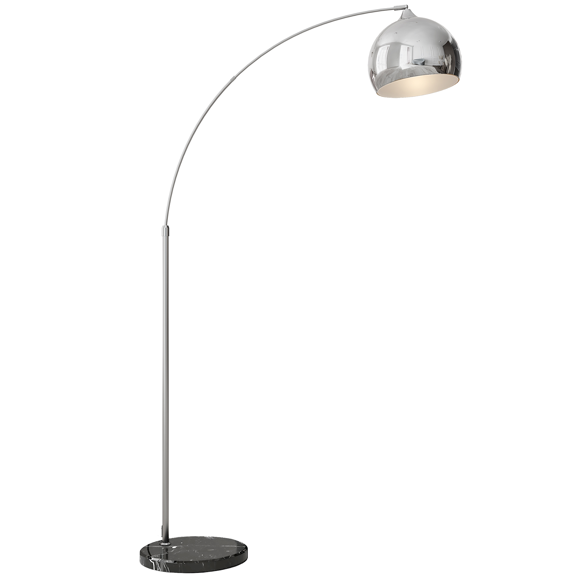Booglamp, Staande Lamp, Verstelbaar, Voetschakelaar, Voet in Marmerlook, 170-180cm, Zilver/Zwart
