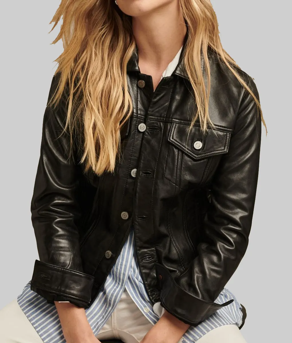 Florence Black Leather Trucker Jacket