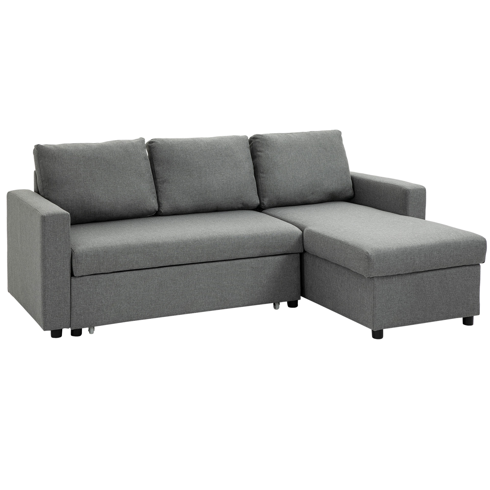 hoekbank met slaapfunctie opbergruimte hoekbank met bedstee chaise longue slaapbank stoffen bank L-vorm linnen touch lichtgrijs 211,5 x 146 x 85 cm