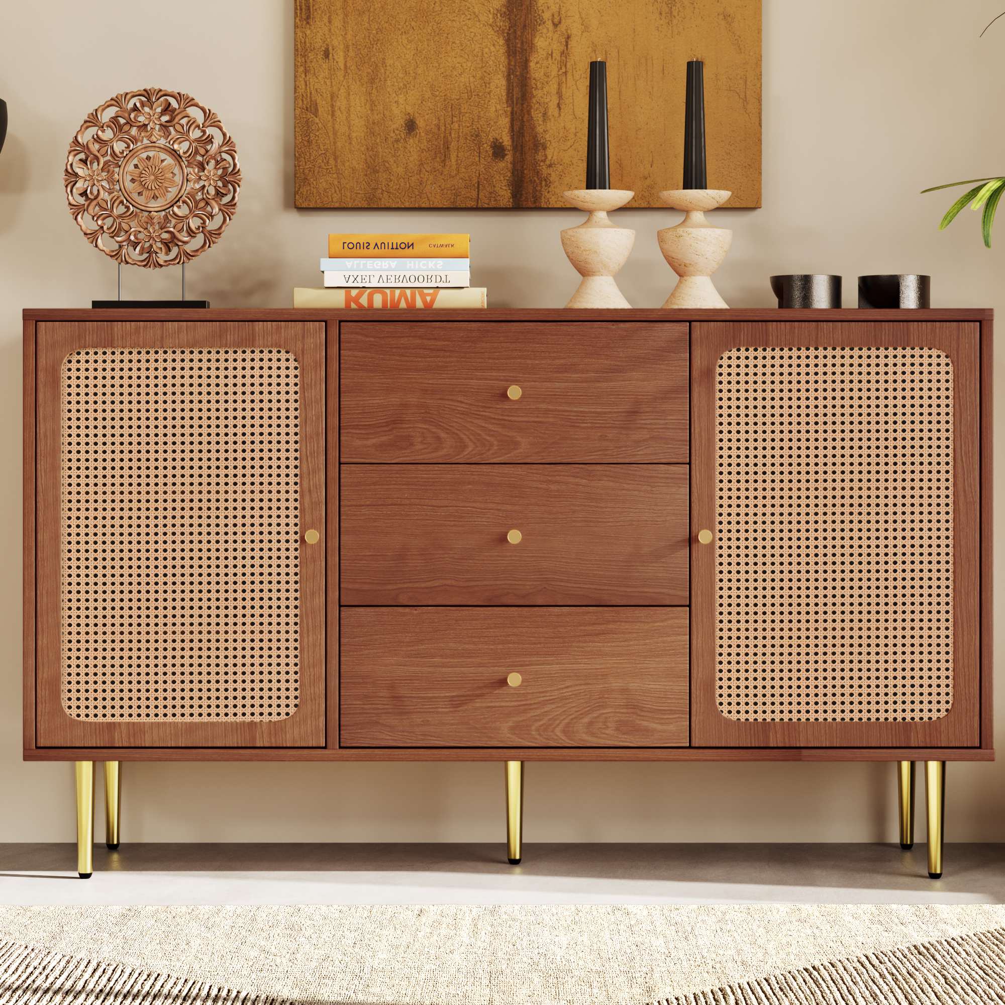 Moderne Kommode mit Höhenverstellbar, Walnut Design, Magnetverschluss, Walnut