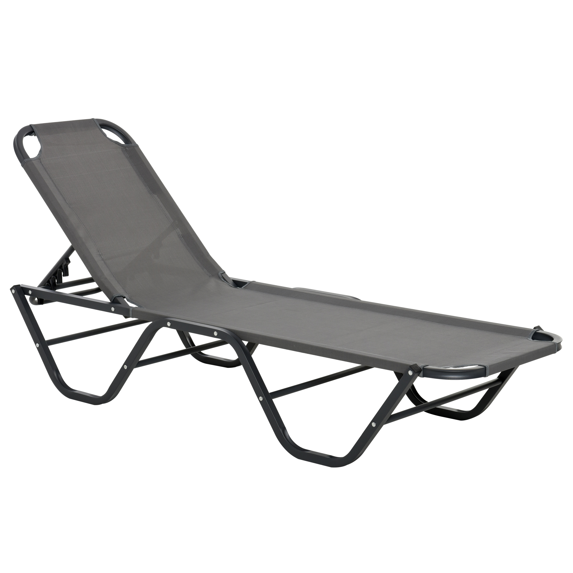 Outsunny Sonnenliege Strandliege 5-Stufige Alu Gartenliege Relaxliege Texteline Grau+Schwarz 163 x 58,5 x 91 cm