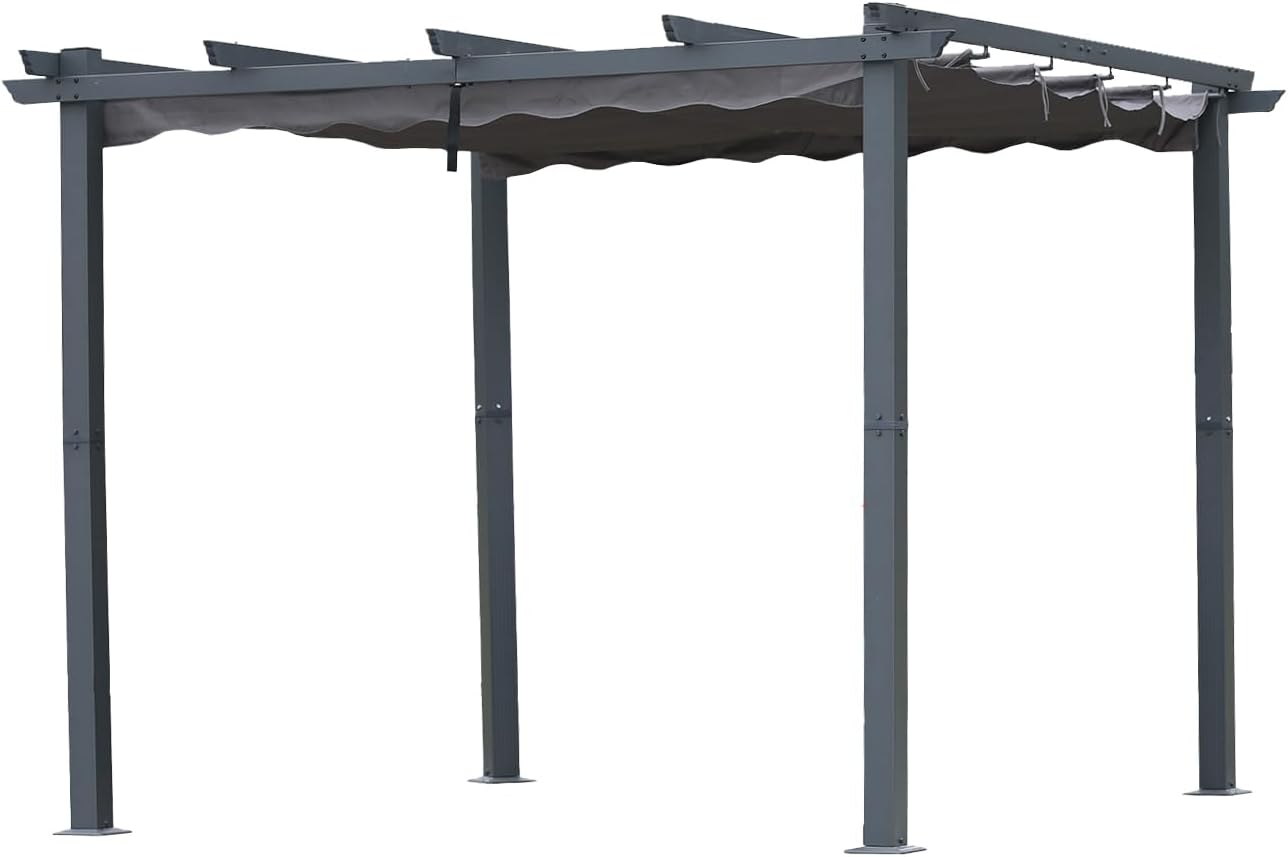 [Updated] Aluminium Pergola with Retractable Roof, Elegant Design Pavilion, Gazebo with Polyester Fabric Waterproof and UV Resistant, Outdoor Use (3x3, Grey)