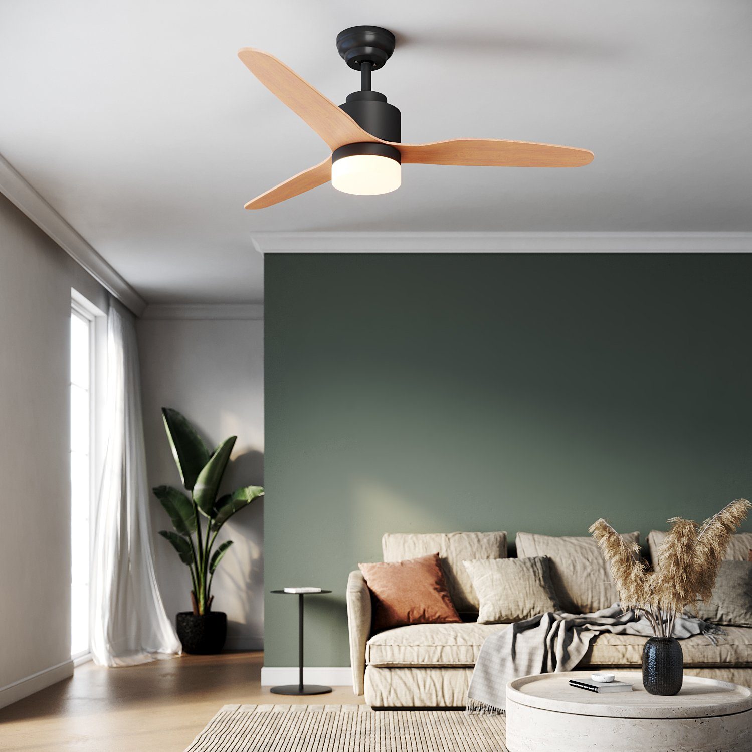 Deckenventilator Deckenventilator, Schwarz Ø 47 Inch mit Licht und Fernbedienung