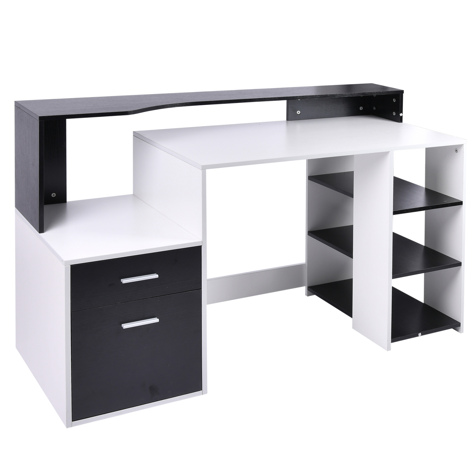 HOMCOM Computertisch mit Multimedia-Aufbewahrung Design mehrere Aufbewahrungsmöglichkeiten 137 L x 55 B x 92 H cm Schwarz und Weiß