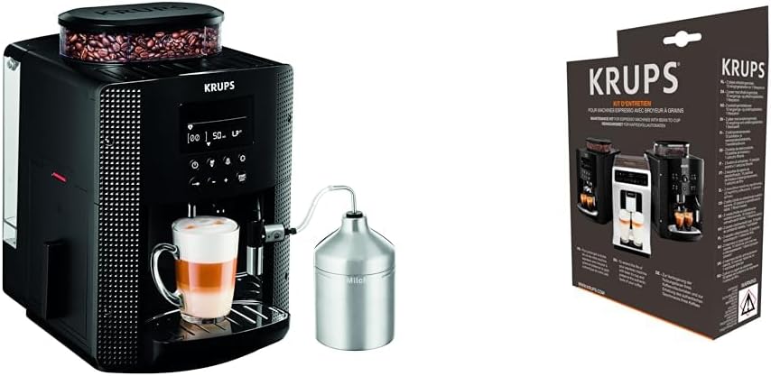 Krups Essential Kaffeevollautomat mit Milchschlauch, 2-Tassen-Funktion, LCD-Display, Einfache Reinigung, Kaffeemaschine, TÜV-Siegel, Schwarz, EA816031