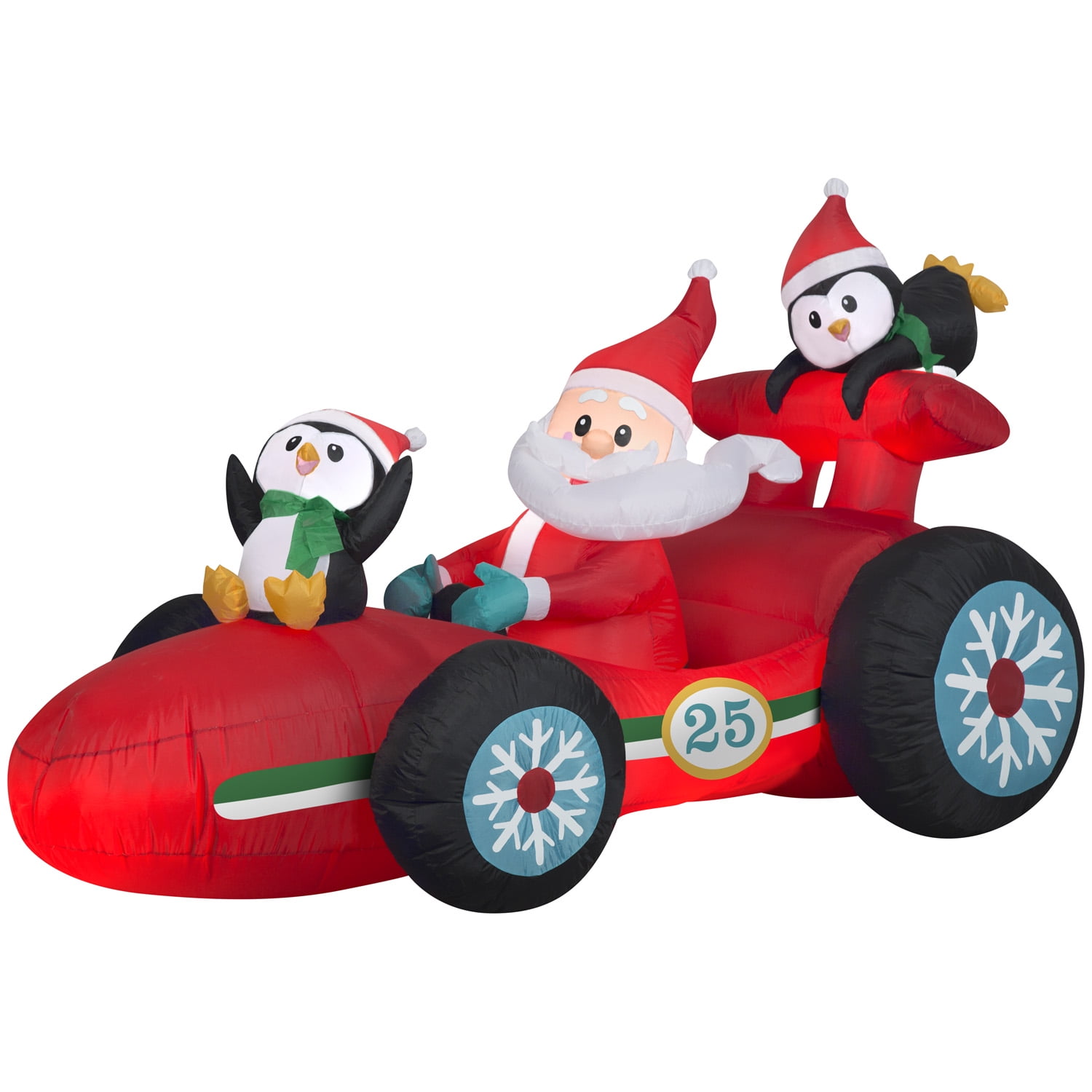 Gemmy 4ft Christmas Inflatable Santa Racecar with Penguins, LED Lights, Outdoor Decor