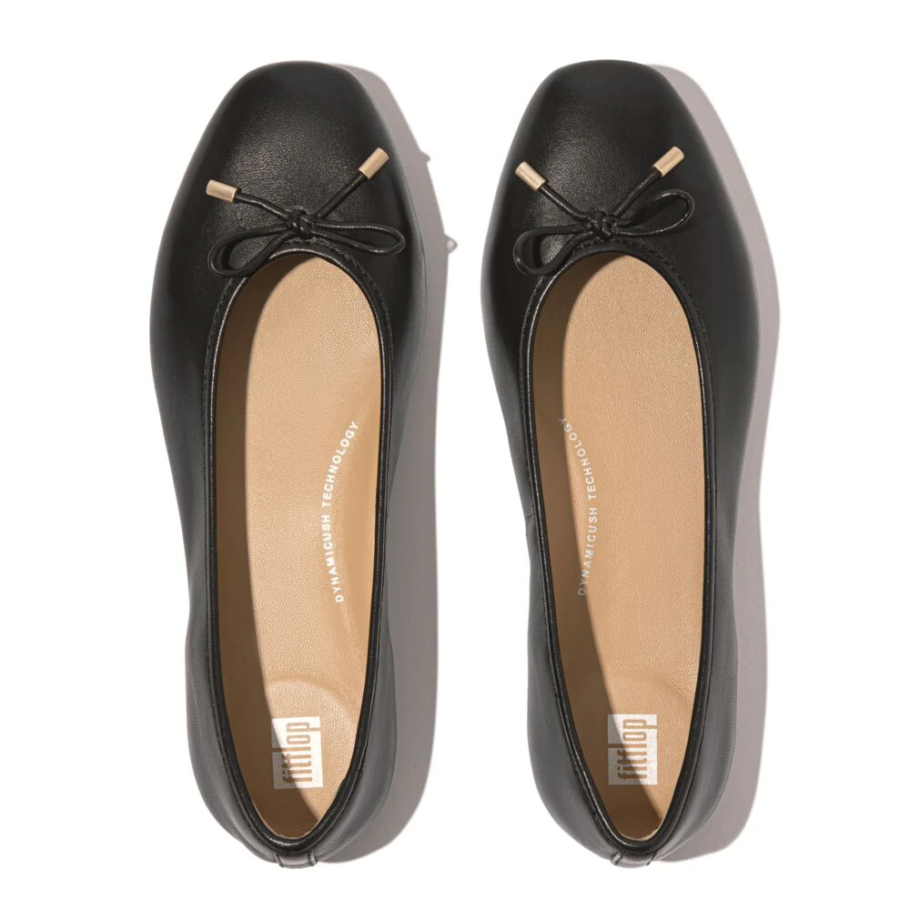FitFlop Delicato Bow Soft-Leather Black Ballerina
