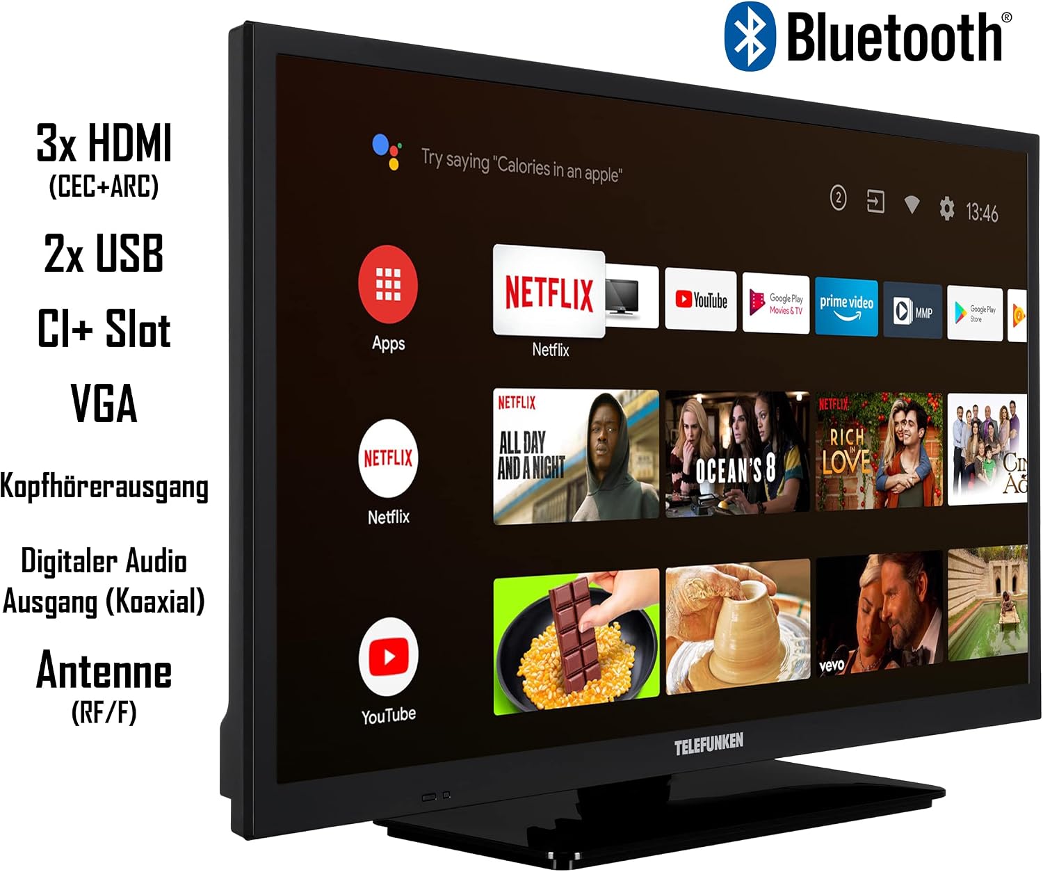 Telefunken XH24AN550MV TV Android Smart TV (HD Ready, HDR, sintonizzatore triplo, 12 Volt, Bluetooth)