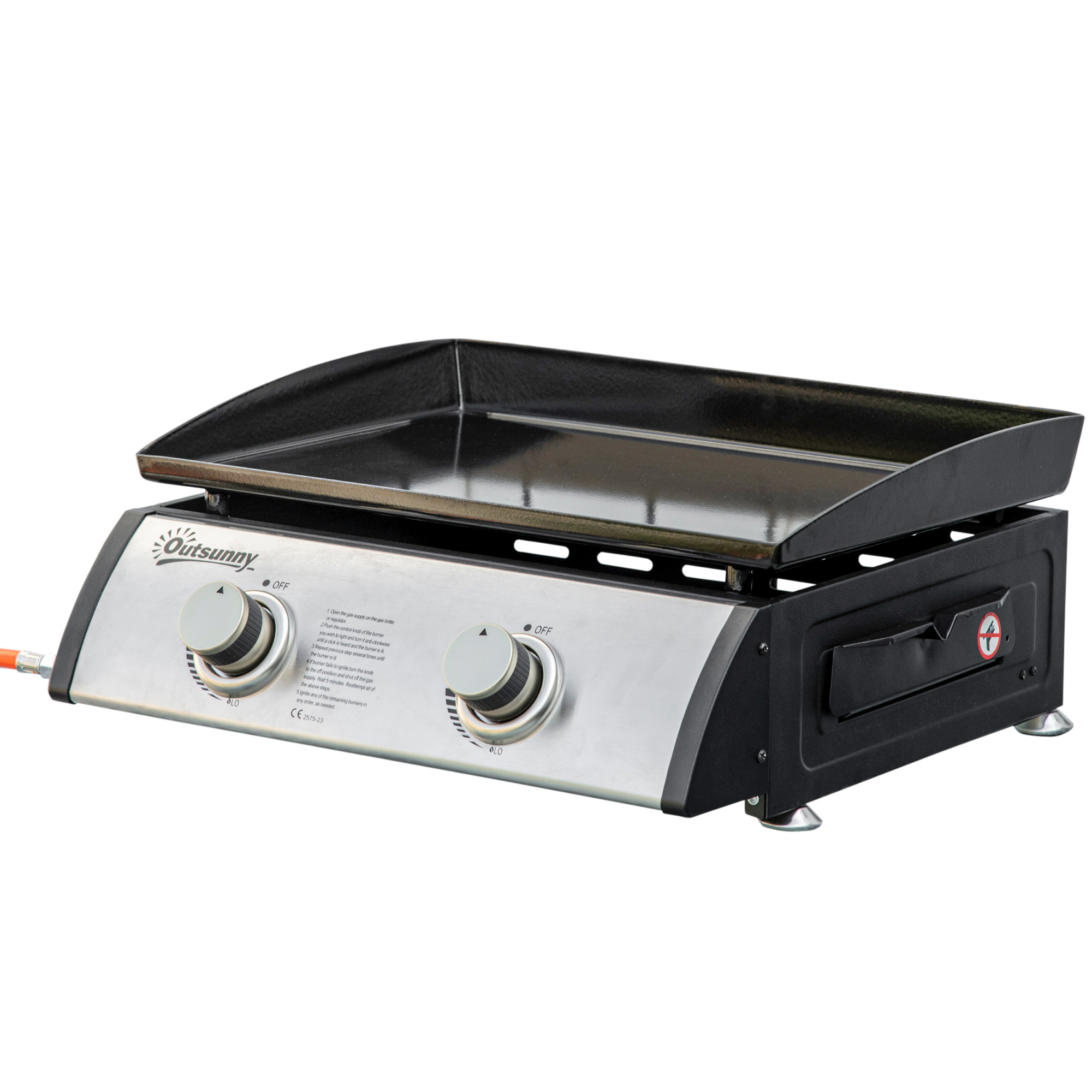 Outsunny Gasgrillplatte für den Tisch mit 2 Brennern und 6kW Leistung, 48,5x46x21 cm, Schwarz