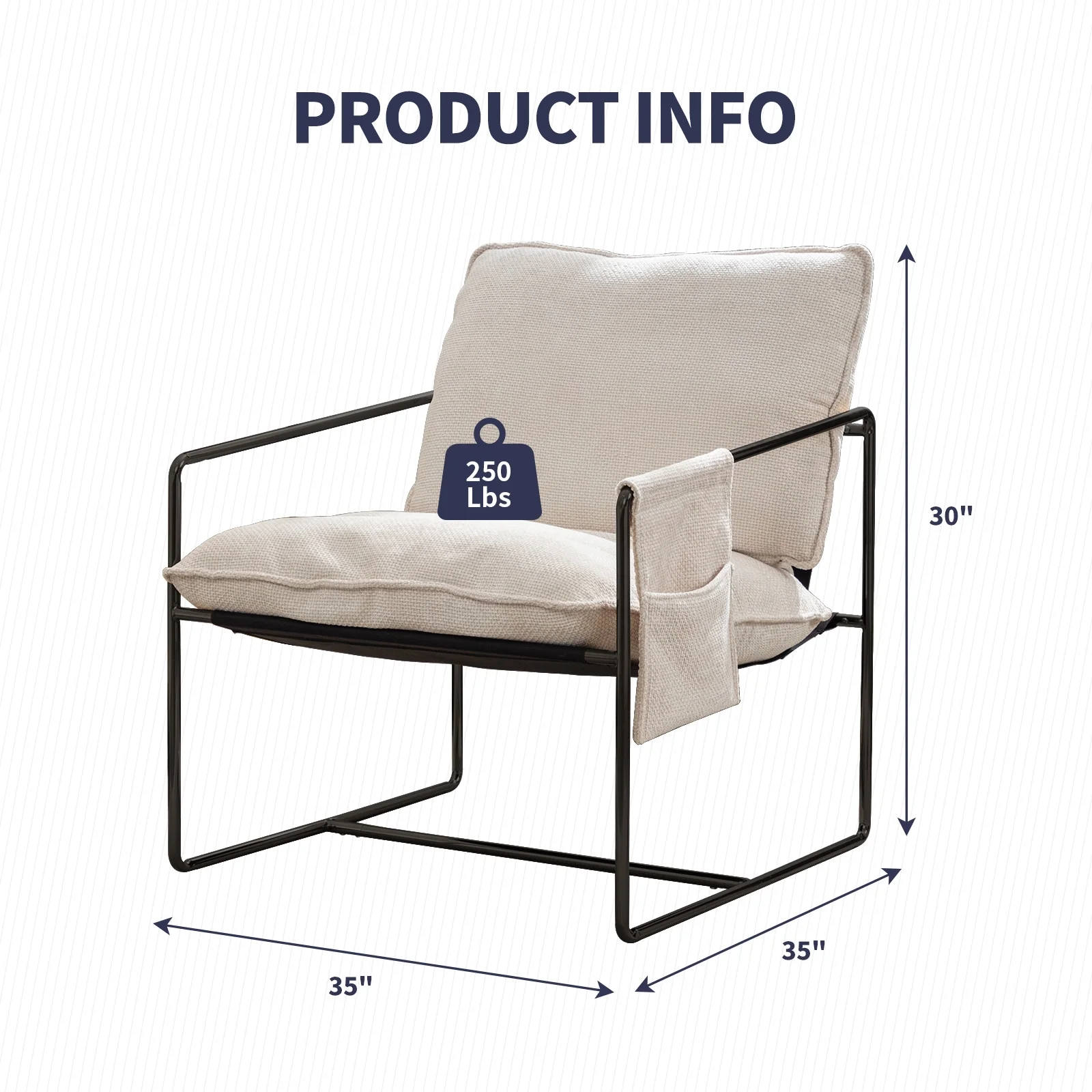 ZAFLY Accent Chair Set of 2, Modern Sling Chair with Metal Frame, Comfy Chair for Living Room - Beige