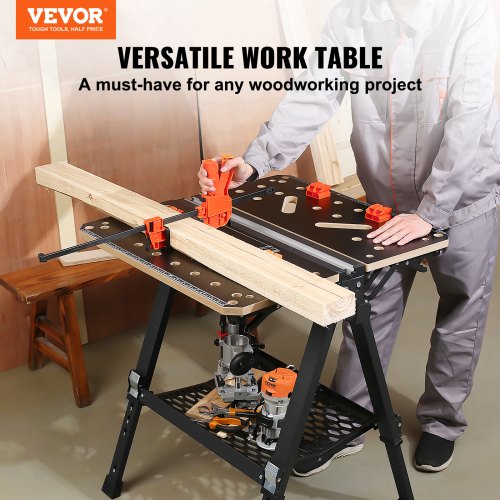 VEVOR Werk-und Spanntisch 454kg Tragfähigkeit 70x65cm Große Arbeitsfläche Klappbar 60–92cm Höhenverstellbar Werkbank MDF-Tischplatte Q195-Stahl-Rahmen Arbeitstisch zum Sägen Schleifen Reinigen