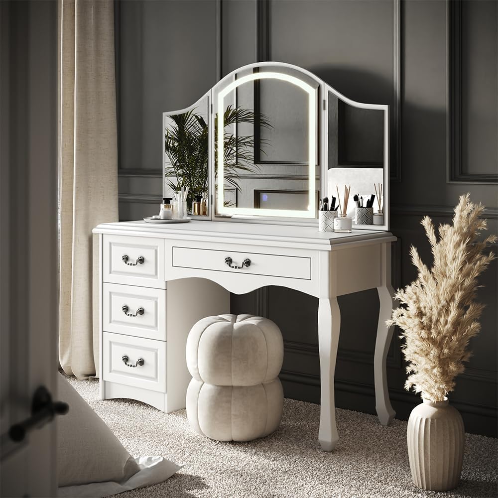 Vicco Belle White Dressing Table 120cm with Dimmable LED Lighting