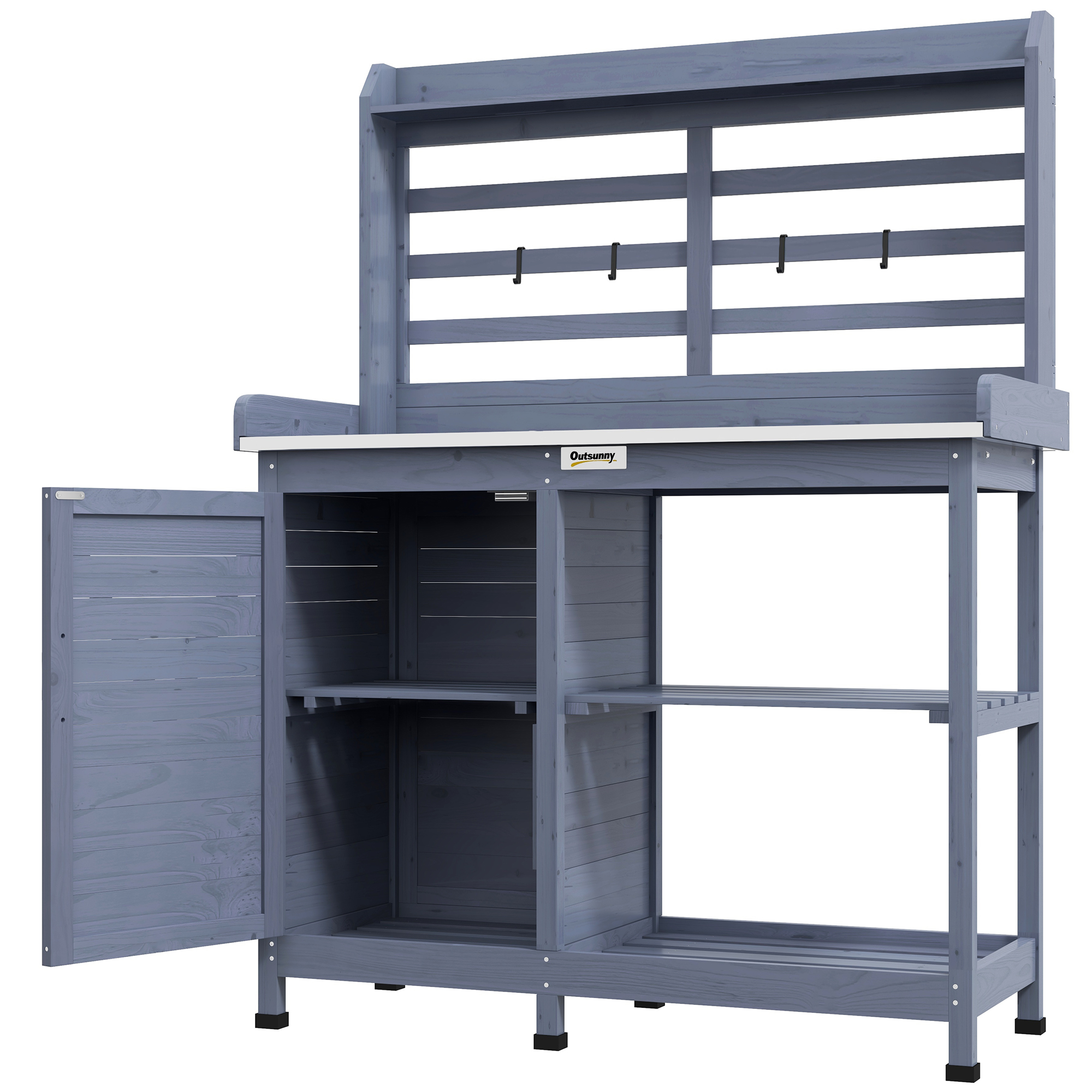 Outsunny Gartentisch mit Schrankfach, Aluminium-Arbeitsfläche, Stauraum, 112x47x146cm, Grau