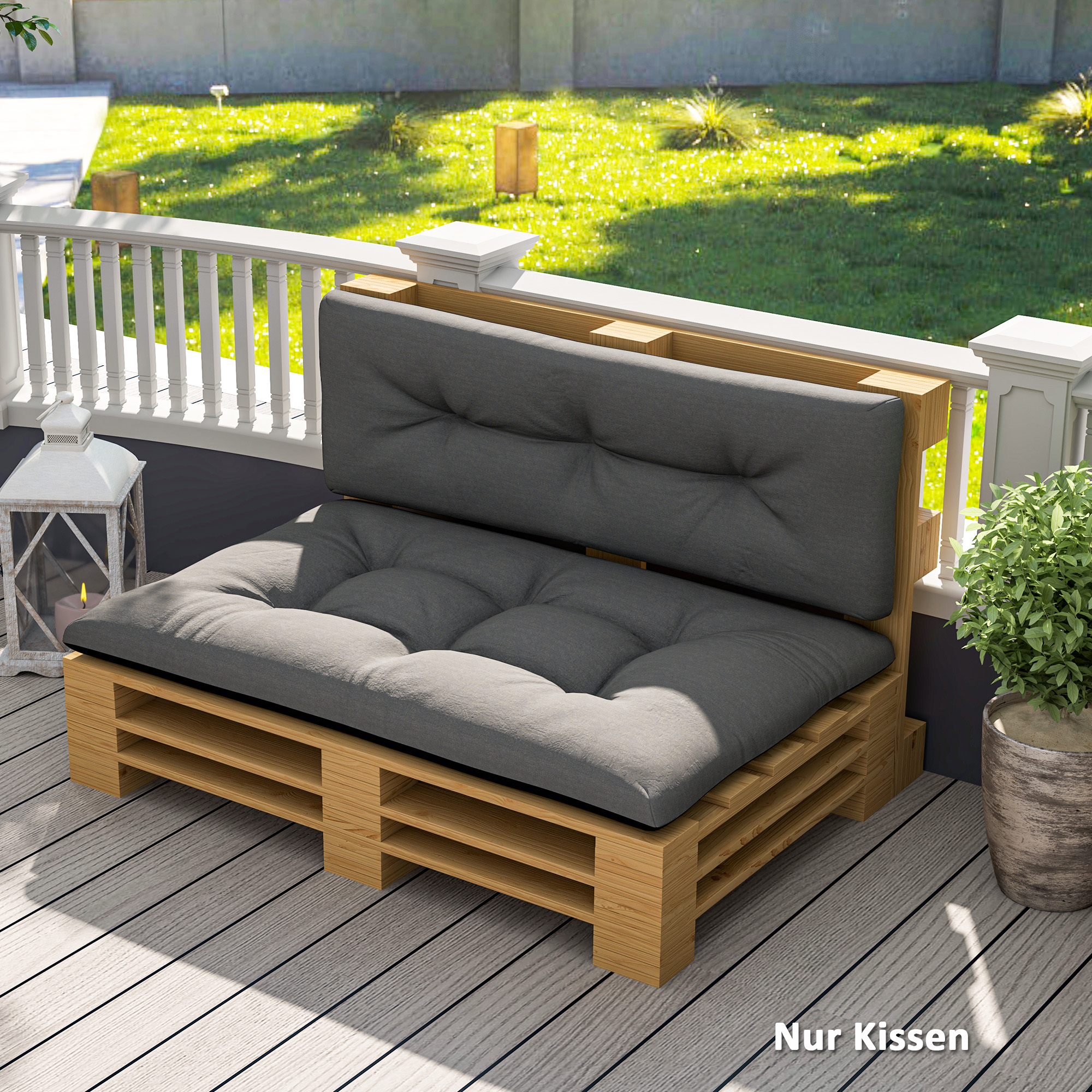 Outsunny Palettenkissen 2er Set Sitzkissen Palettenpolster mit Getuftetem Design Rückenlehne 120 x 77 x 10 cm Dunkelgrau