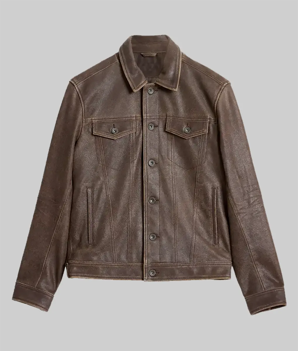Jasper Distressed Brown Suede Trucker Jacket