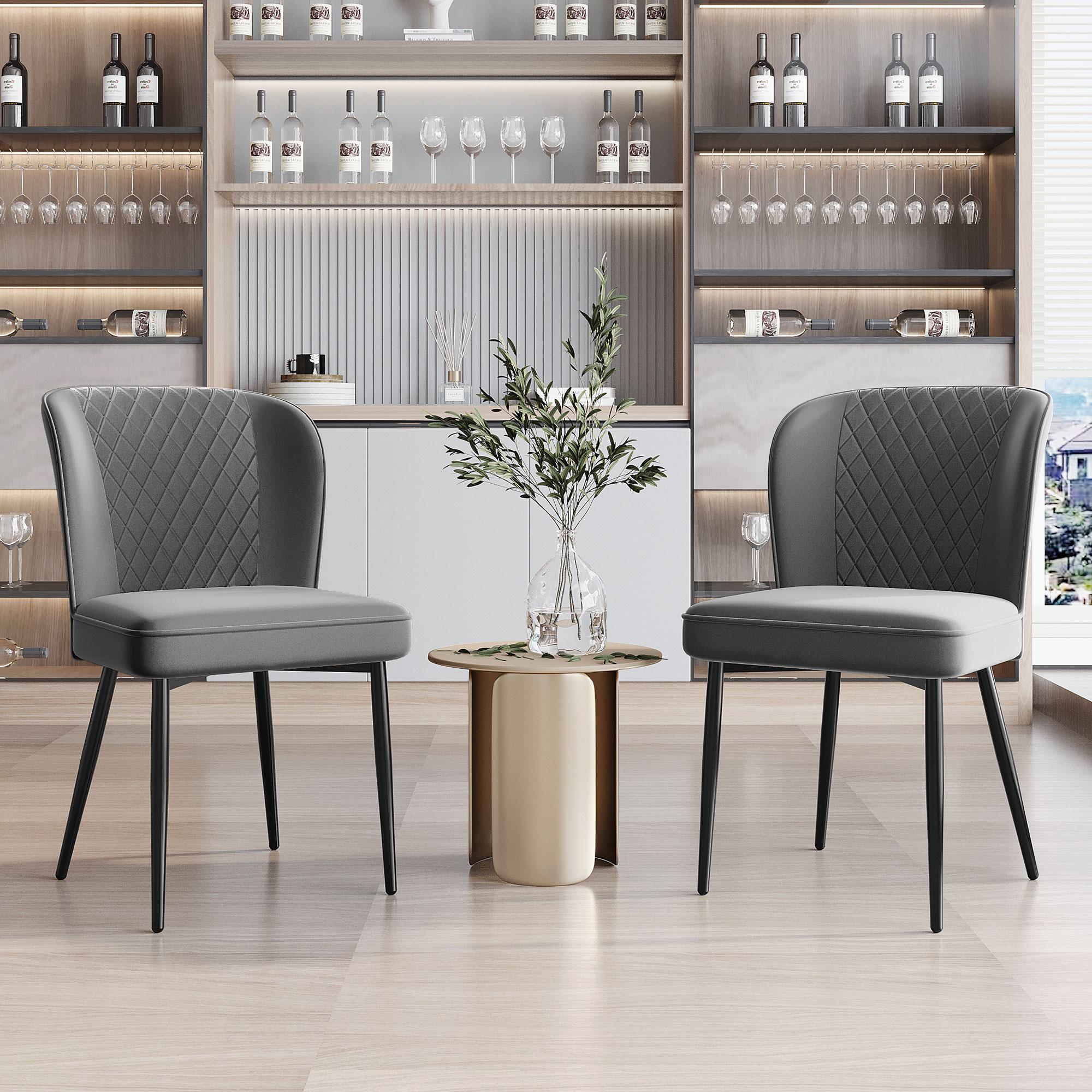 Set aus 2 gepolsterten Esszimmerstühlen in Samtoptik mit Rückenlehne und Metallrahmen, Grau