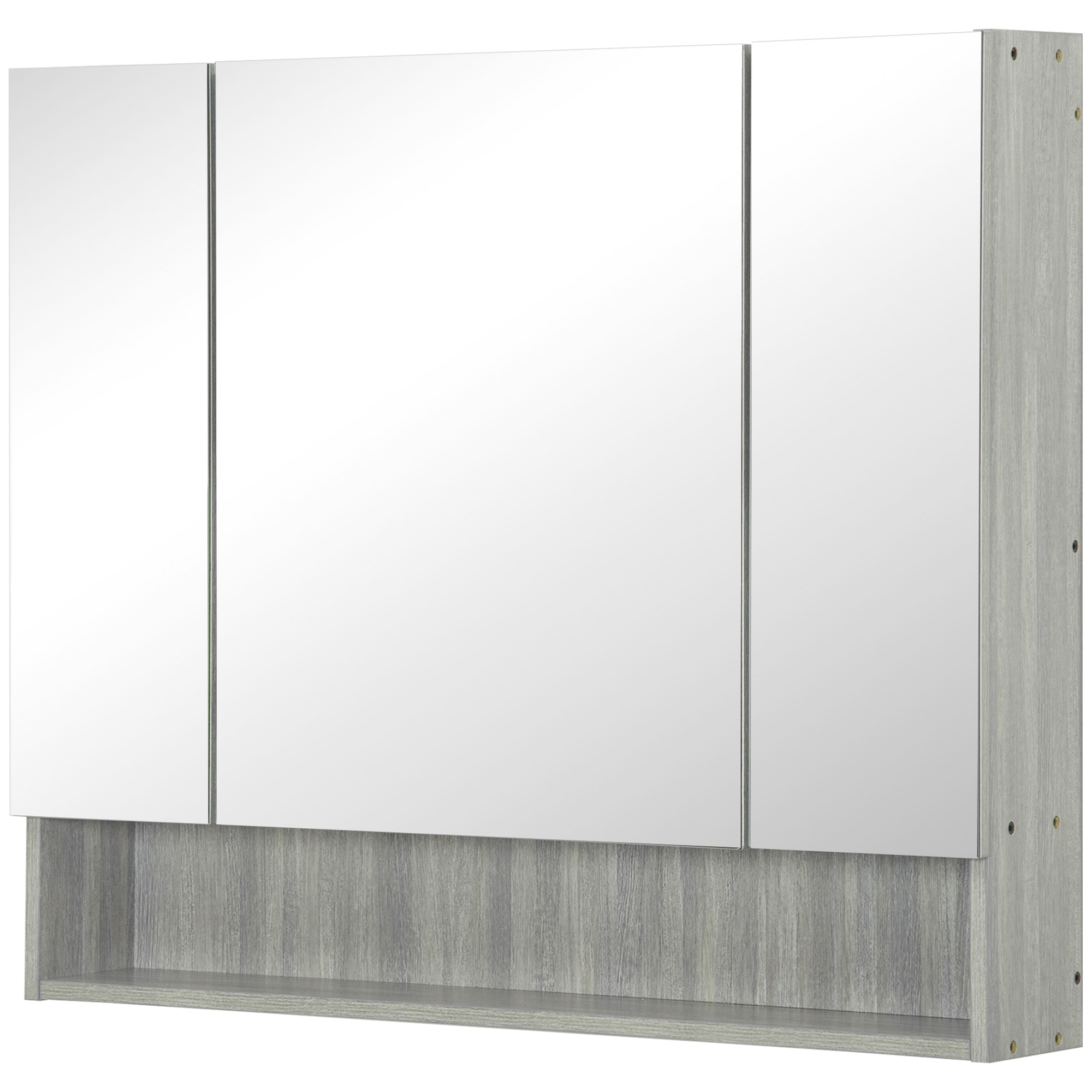 kleankin Badezimmerschrank mit Spiegel, Toilettenregal 3 Spiegeltüren, verstellbare Regale, 90x15x75cm, grau