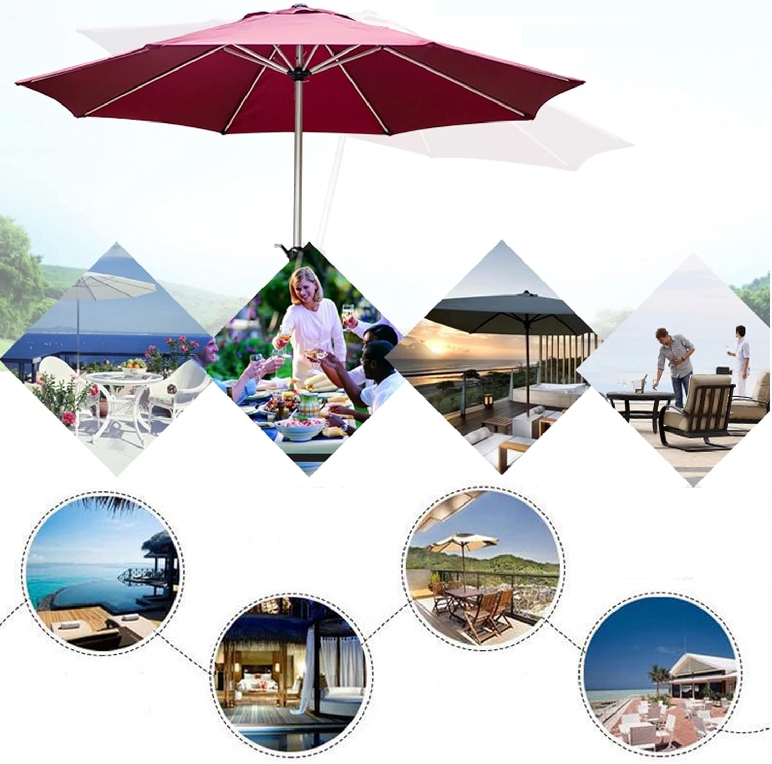Garden Parasols Parasol, 1PCS Mehrzweck-Sonnengarten, Außen-, Sonnen-/Regen-Regenschirm, Schutzwinddicht, runder Schatten-Baldachin, für Strand/Pool/, Sonnenschutzhaus im Freien Parasole
