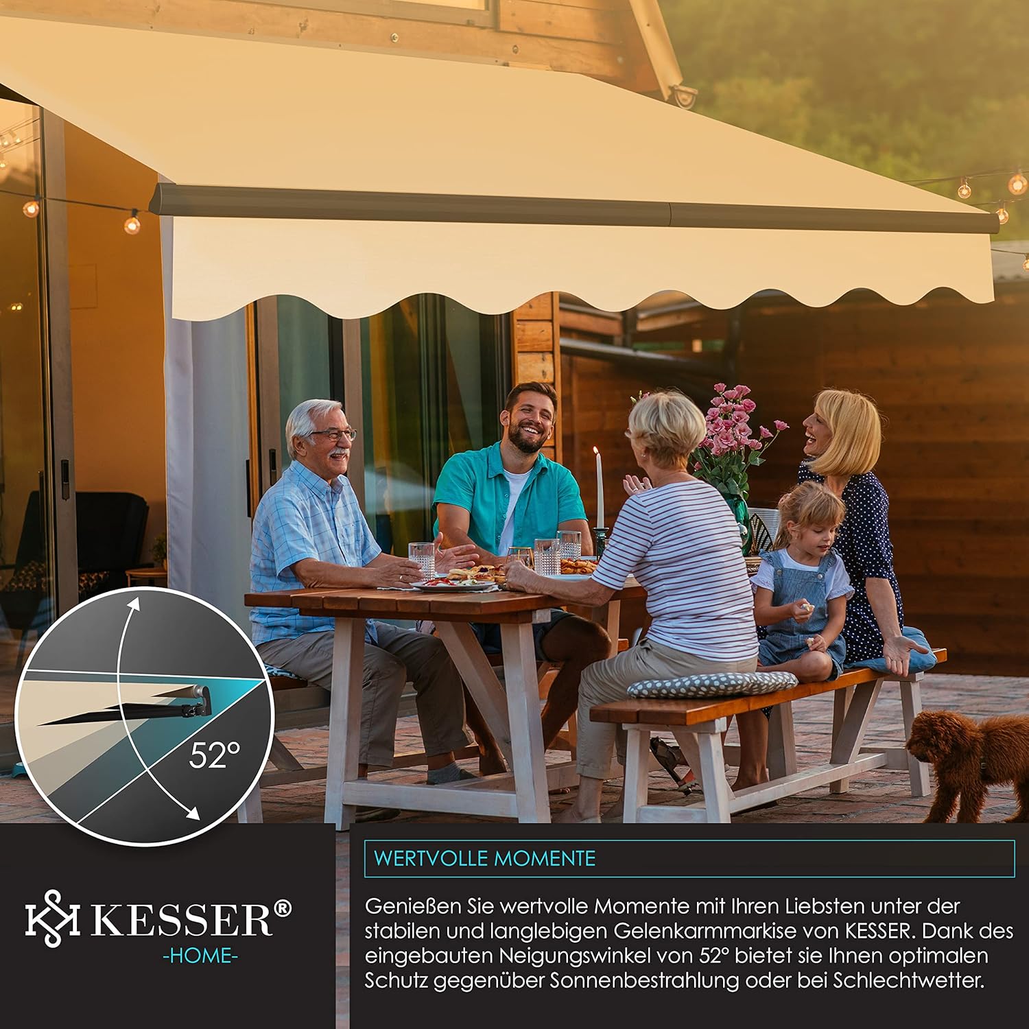 KESSER® Electric Awning with Remote Control – 250 x 200 cm, Foldable, for Patio, Clamp, Incl. Wall Bracket, Beige