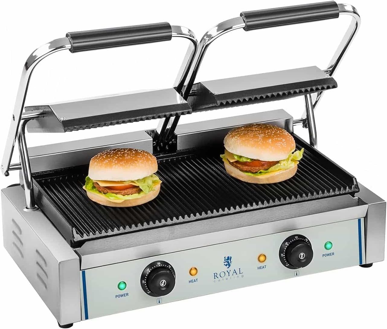 Royal Catering - RCKG-3600-G - Piastra panini doppia - 2 x 1.800 Watt