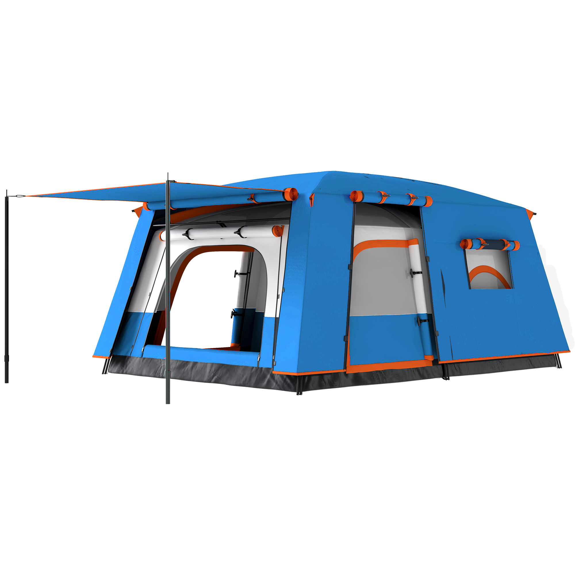 Outsunny Familienzelt für 4-6 Personen mit 2 Schlafzimmern Wohnbereich und wasserdichtem Schutz 430x305 cm Grau und Blau