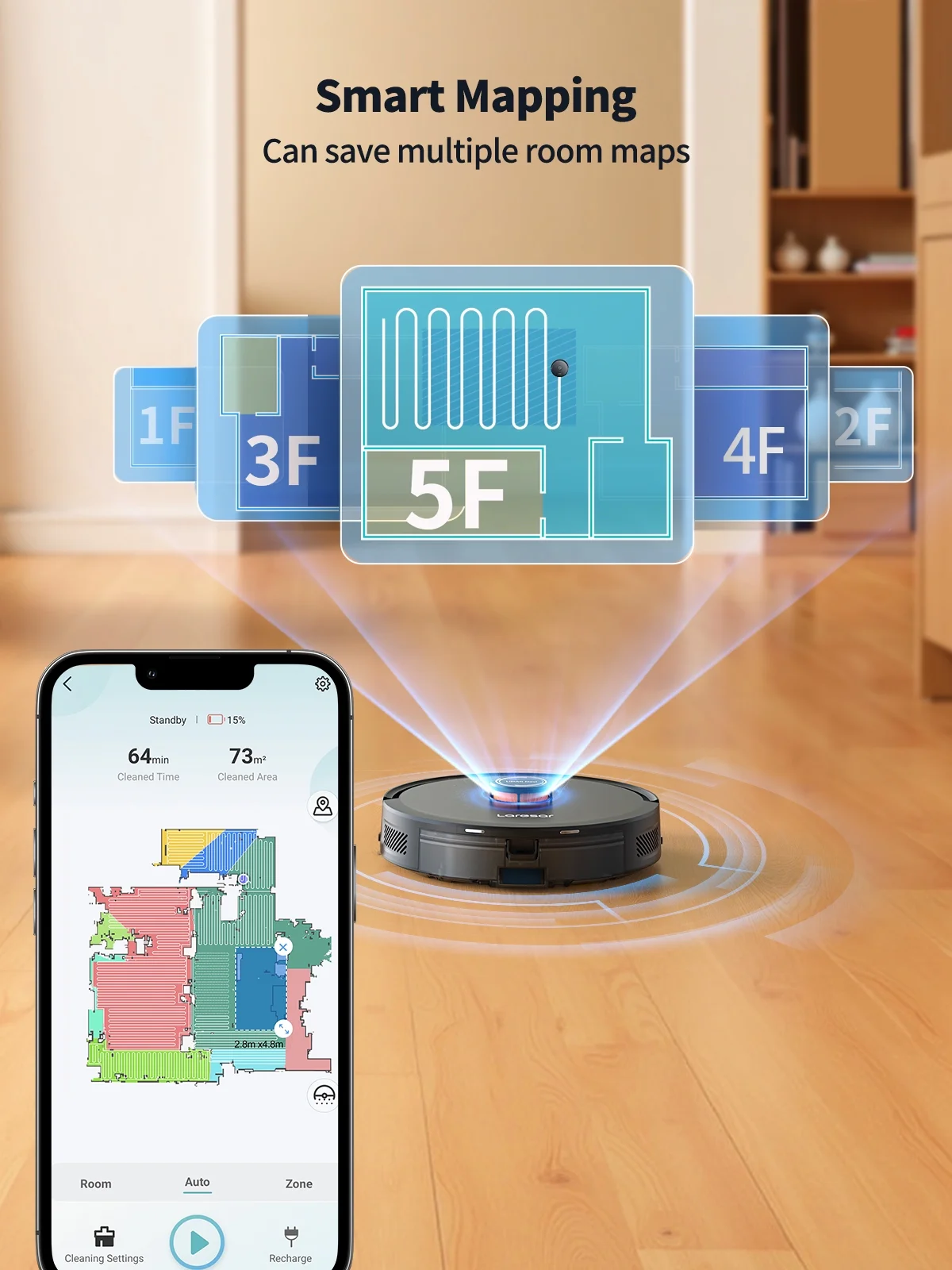 Laresar L20+ Self Emptying Robot Vacuum and Mop Combo, 5000Pa LDS Laser Navigation Auto-Empty Dustbin, 150min Runtime Smart Mapping 3-in-1 Sweep Mop Vacuum for Hard Floor/Carpet