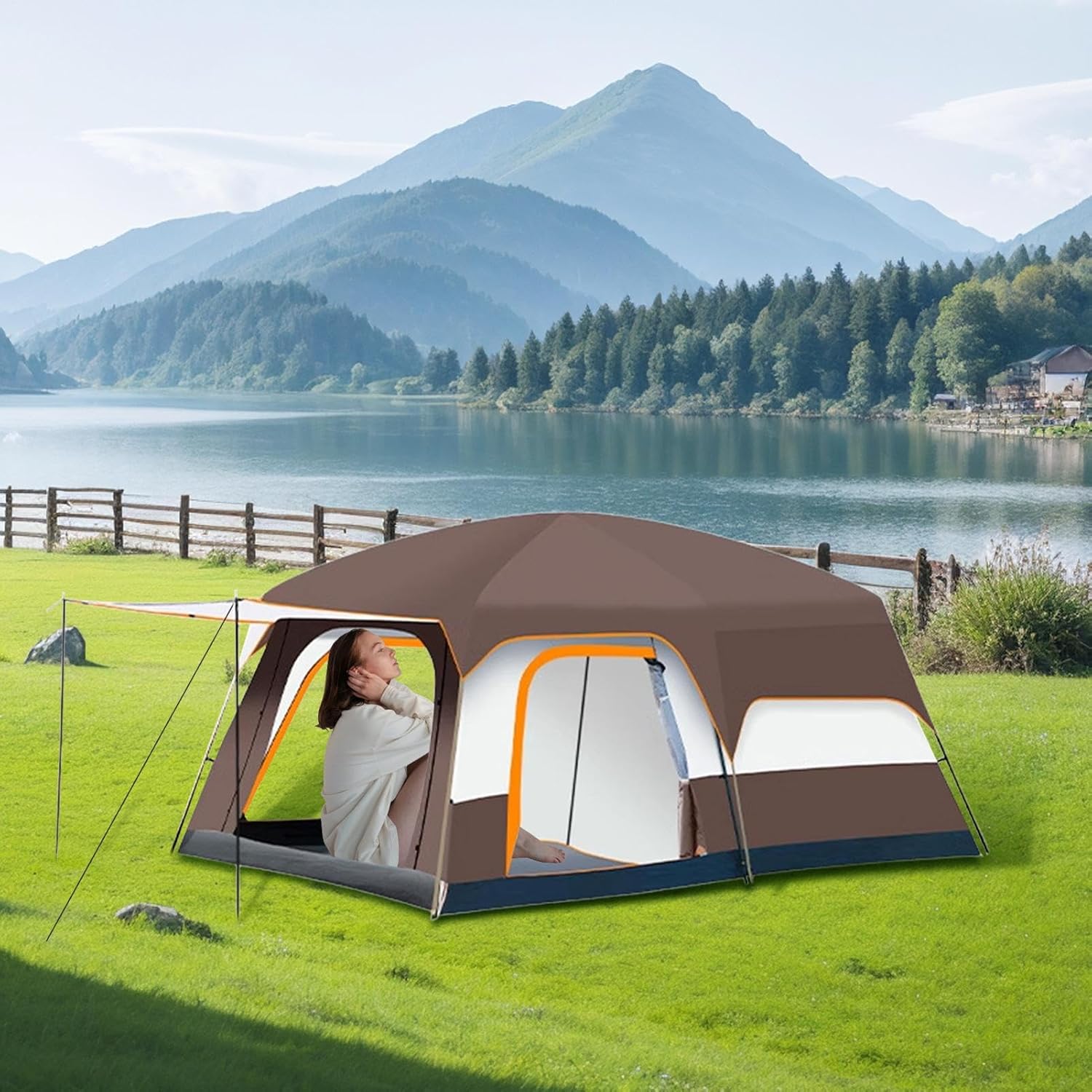 Familienzelt für Camping – Familienhütte Multi Room Zelte, wetterfester Unterschlupf | Winddichtes Outdoor-Zelt, Vierjahreszeiten-Campingzelte für 4 bis 12 Personen, geeignet für Wandern