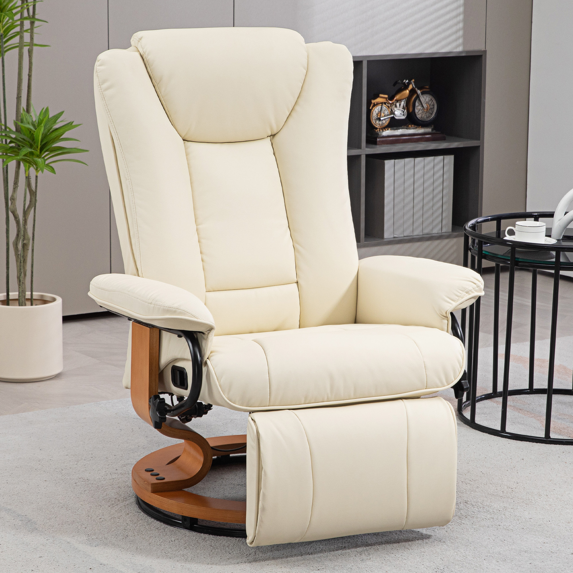HOMCOM Relaxsessel mit Liegefunktion, drehbar, bis 150 kg, Kunstlederbezug, Stahlrahmen, Cremeweiß