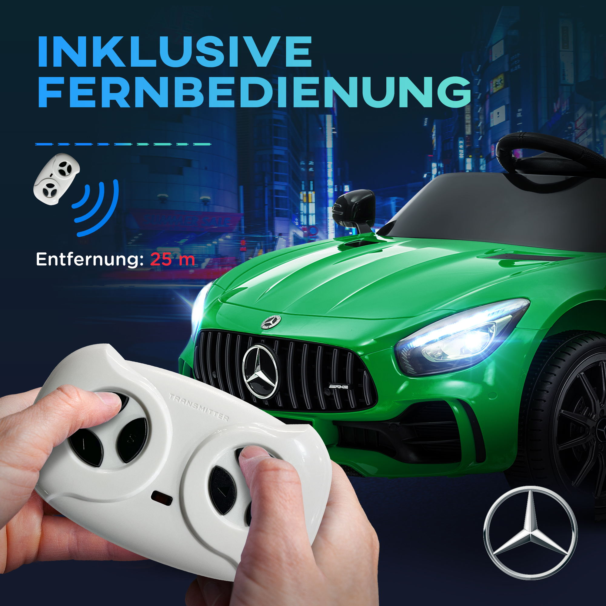 AIYAPLAY Elektrisch Kinderauto, Mercedes, 3-5 km/u, Afstandsbediening, Licht & Muziek, Groen
