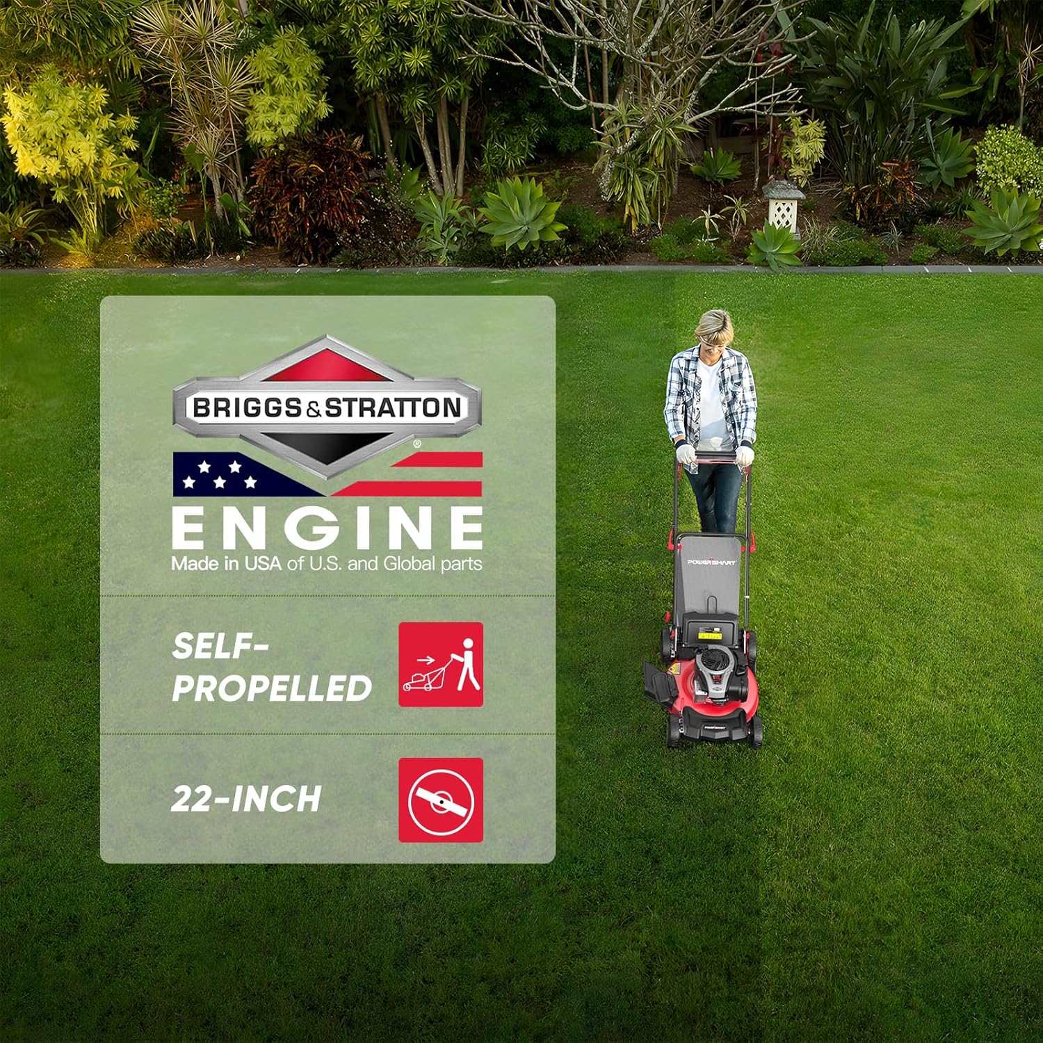 PowerSmart Self Propelled Gas Lawn Mower  22-Inch with 140cc Briggs and Stratton E550 Engine 3-in-1 Rear-Wheel Drive Lawnmower with Bagging