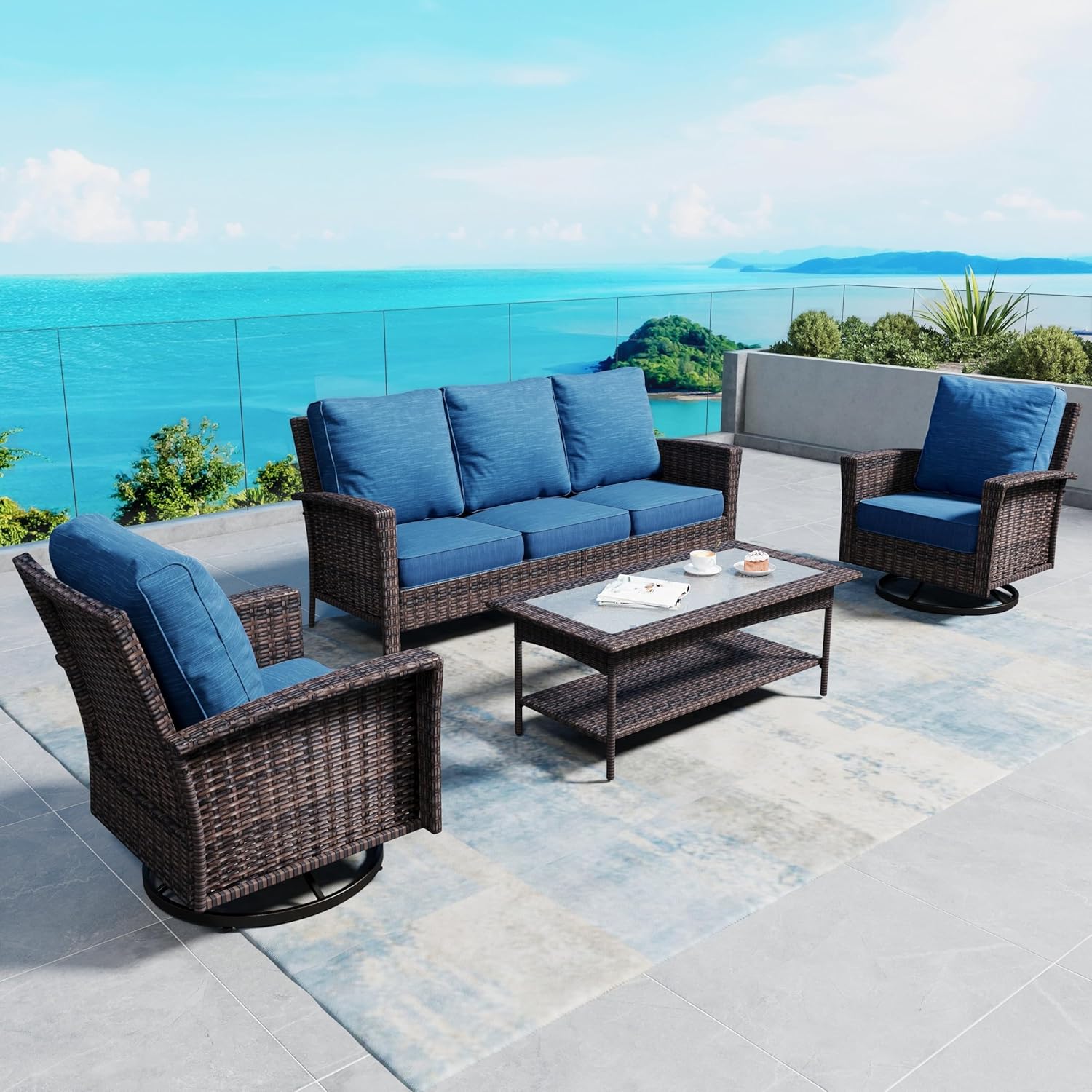4 Pieces Patio Furniture Set with Swivel Chairs