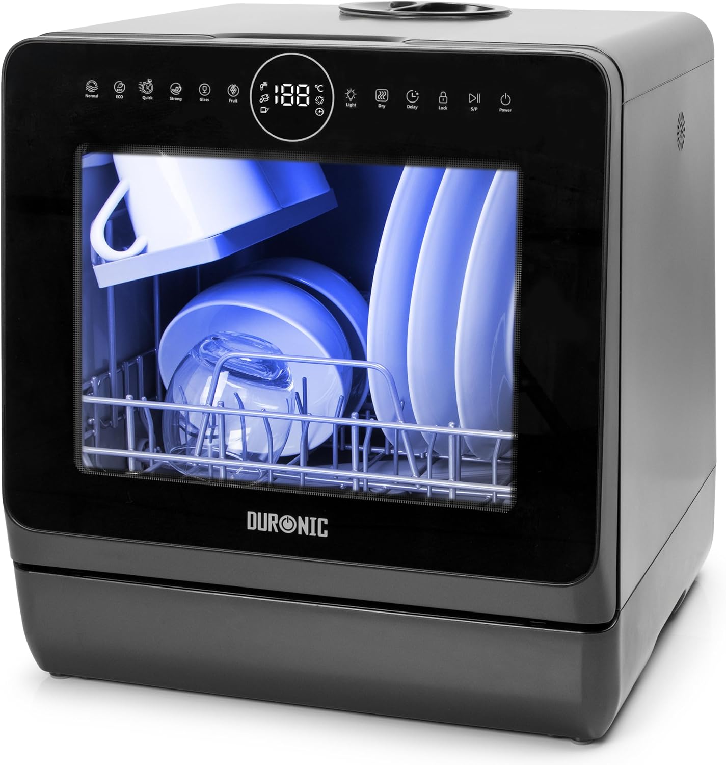 Duronic DW5 BK Lavastoviglie Libera Installazione 950W Lavastoviglie Piccola Mini Lavastoviglie per piccole cucine spazi ridotti Lavastoviglie da tavolo 7 programmi lavapiatti automatico