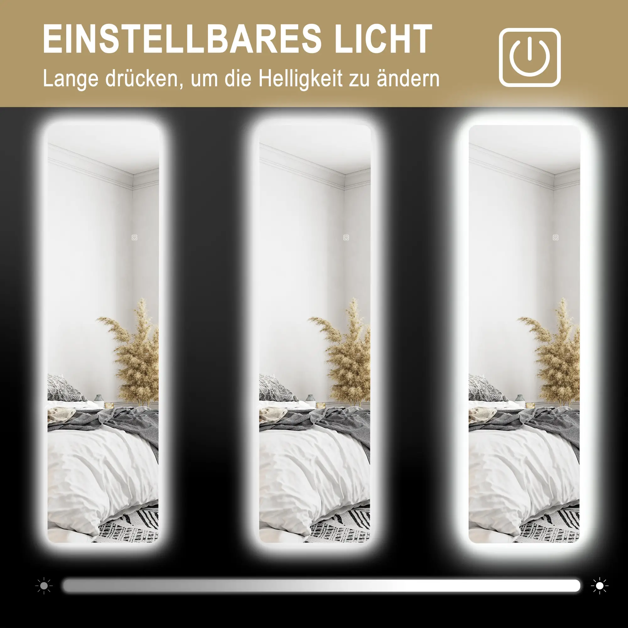 HOMCOM Standspiegel LED Touch dimmbar 3 Lichtfarben Ganzkörperspiegel