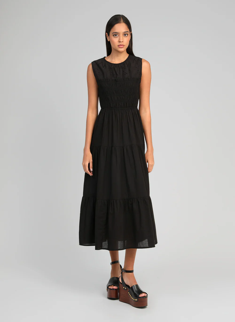 Odama Midi Dress �C Black | Women's Broderie Anglaise Cotton Dress
