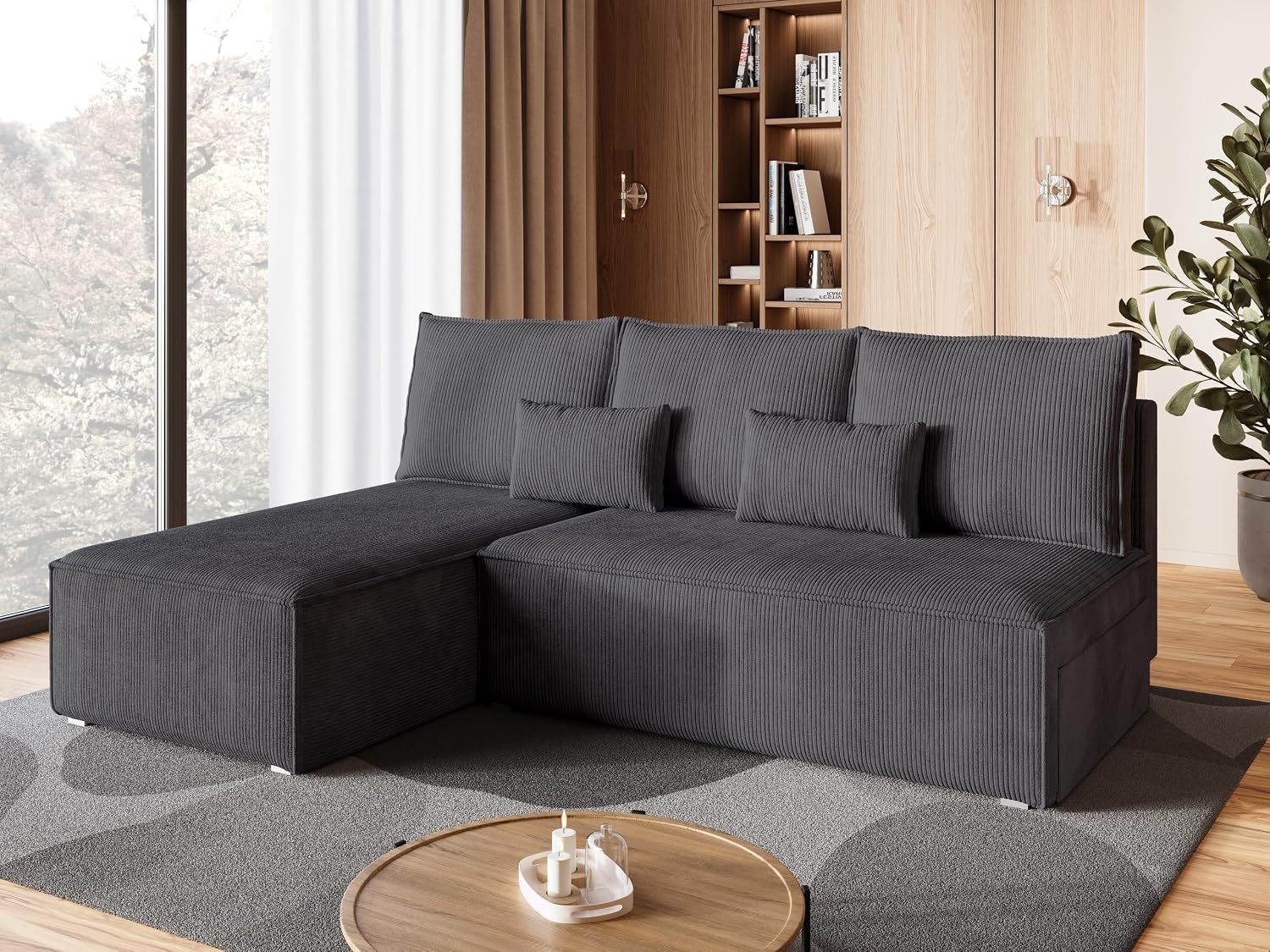 BROMARKT Ecksofa mit Schlaffunktion Grau Sofa mit Bettkasten Couch L Form