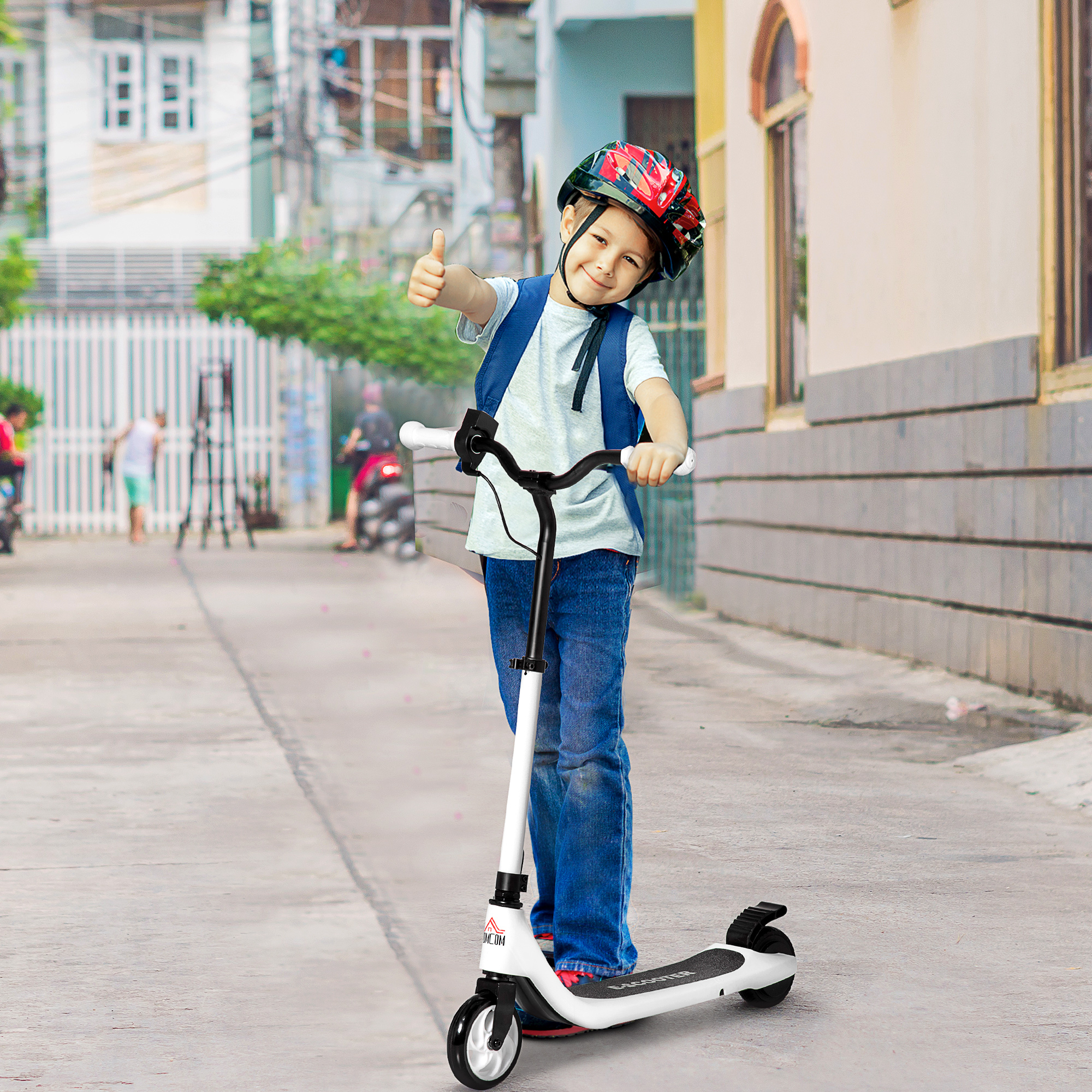 HOMCOM E-Scooter, Elektro-Tretroller, 6 km Reichweite, ab 6 Jahren, Stahlrahmen, schwarz+weiß, 76 x 53 x 95cm