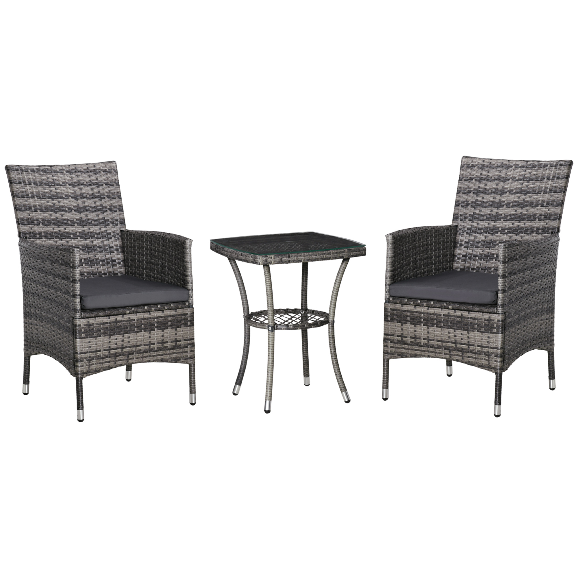 Outsunny Balkonmöbel Set für 2 Personen Sitzgruppe Rattan Gartenset Polyrattan Dunkelgrau