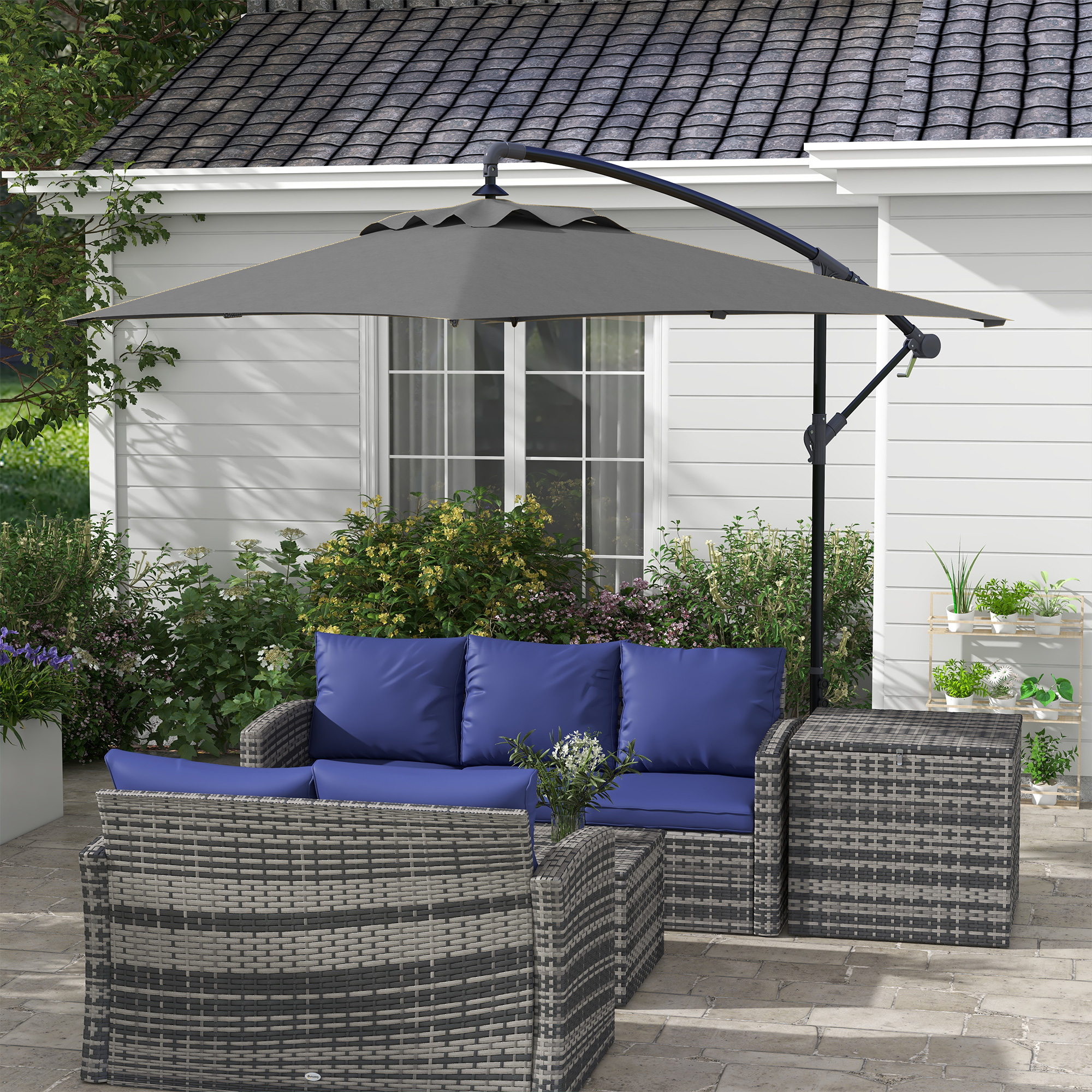 Outsunny Deichselsonnenschirm rechteckiger Außensonnen UV Schutz 294L x 193B x 250H cm