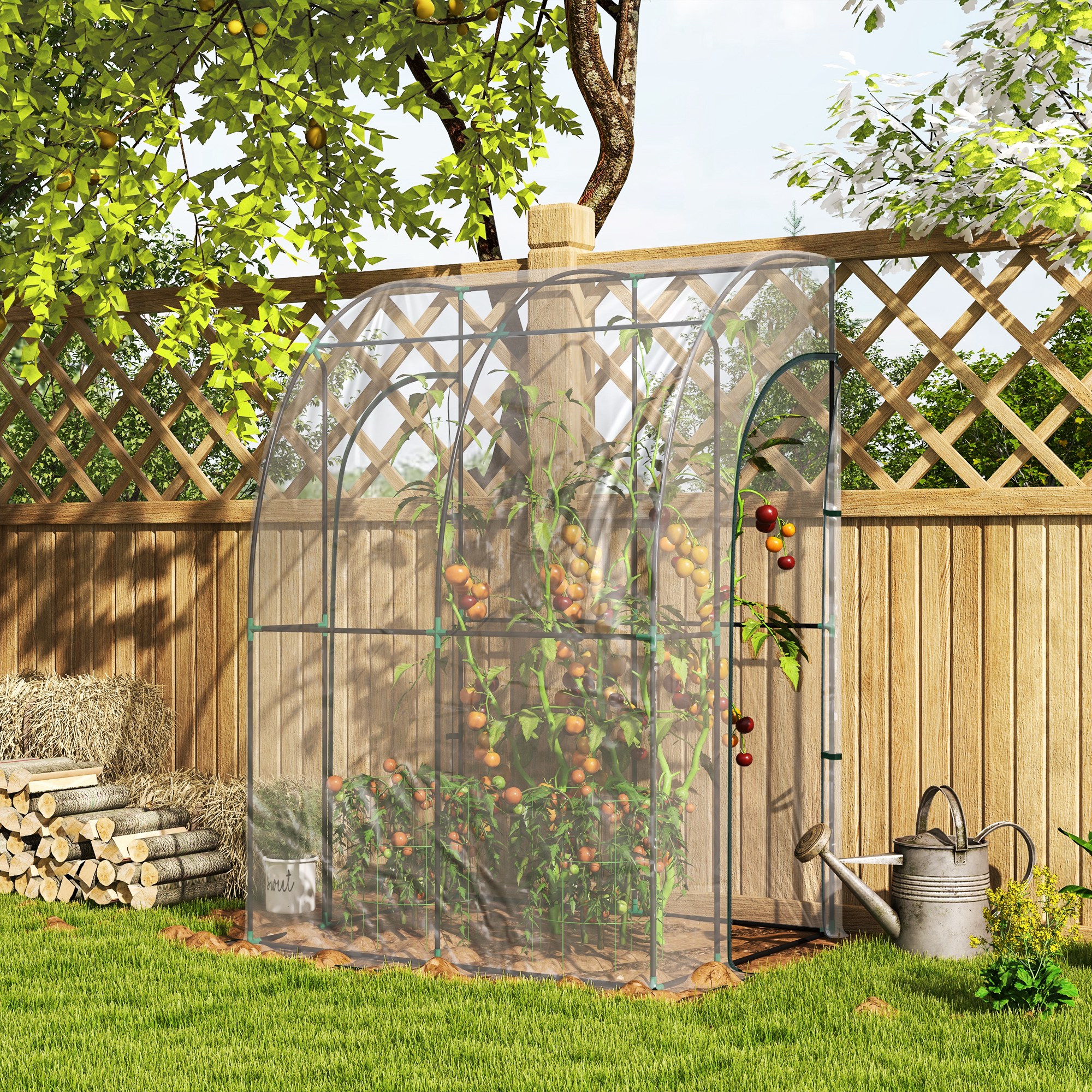 Outsunny Angelehntes Gewächshaus Gewächshaus 2 rollbare Reißverschlusstüren pulverbeschichteter Stahl PVC transparent