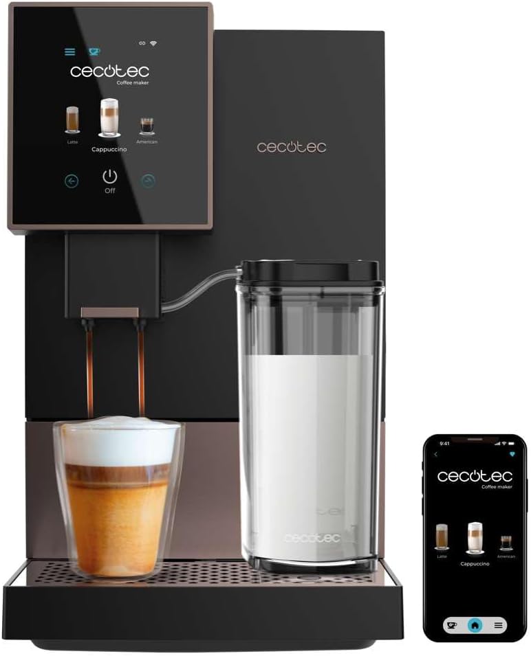 Cecotec Kompakte Superautomatische Kaffeemaschine mit Wifi Cremmaet Compactccino Connected Black Rose. 1350W, 19 Bar, TFT-Bildschirm und APP, Mahlwerk, Milchtank 400 ml und 1 Liter Wasser