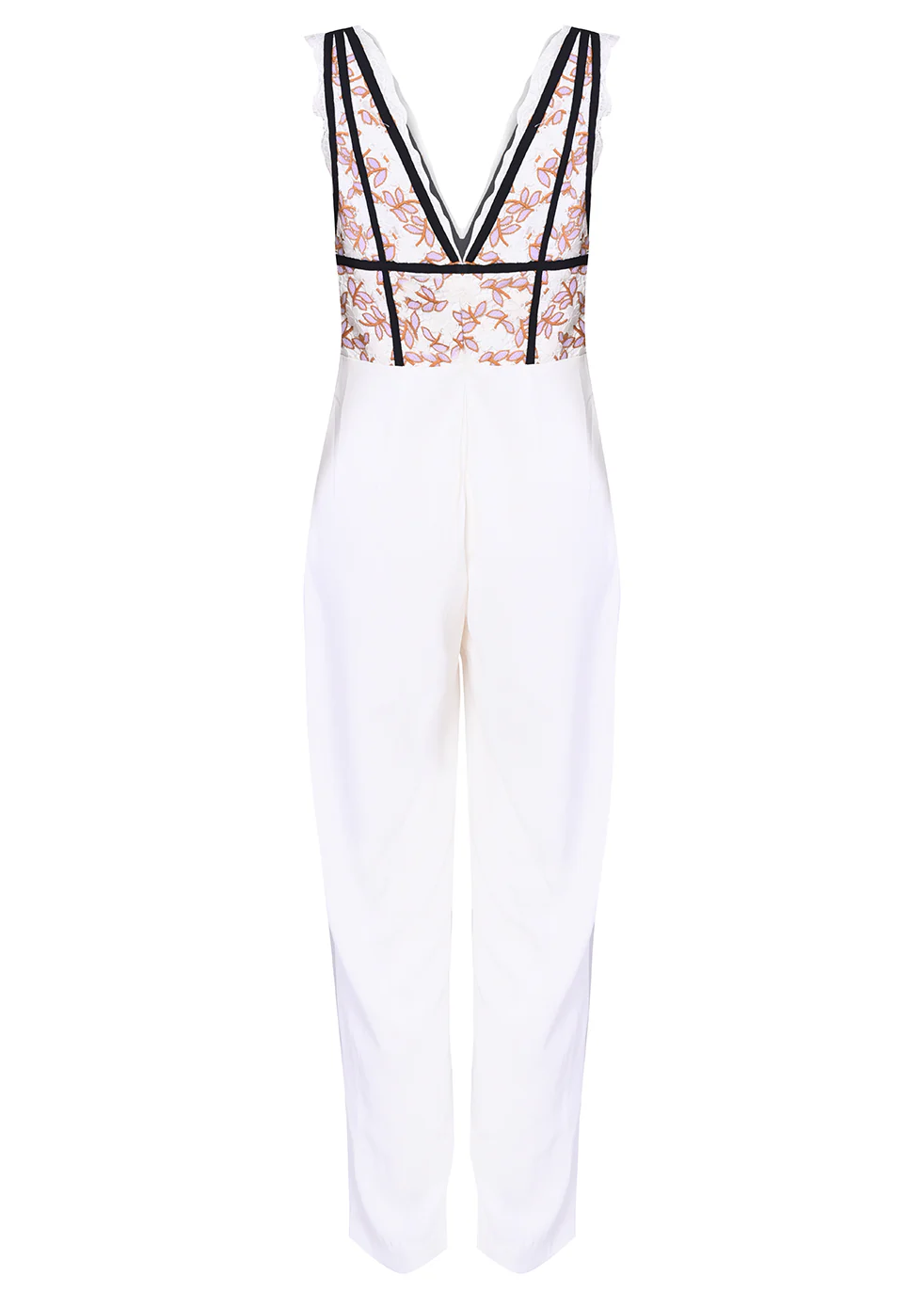 Lilac White Daisy Lace Plunge Front Jumpsuit