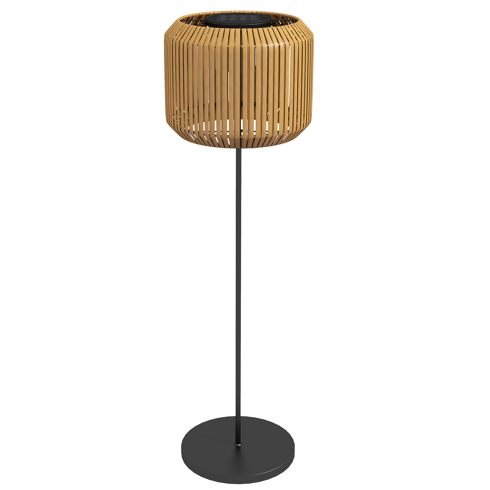 Outsunny Rattan Außenleuchte, Solar Gartenlampe, Einschaltautomatik, LED, wetterfest, Metallrahmen, Ø34 x 130cm, Schwarz/Gelb